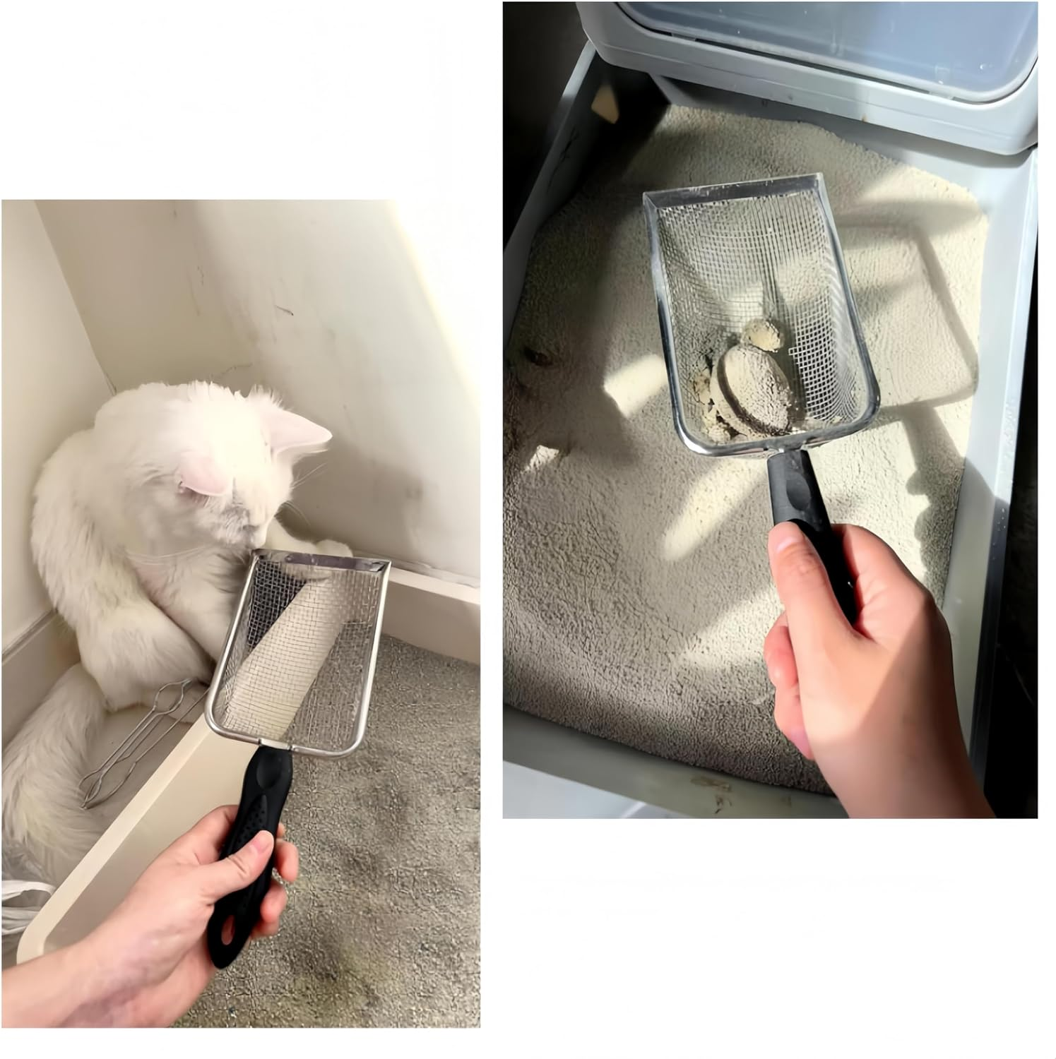 Pet Cleaning Tools Sand Draining Pet Litter Cleaner Holes Magnetic Window Cleaner Handheld Sand Sifter Spot Coop Cat Sand Sieve Reptile Litter Cleaner Stainless Steel Black image number 3