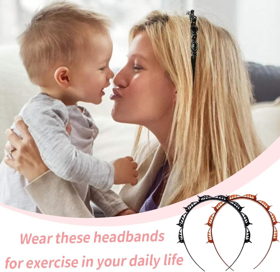 BEPSYOM Pack of 2 Headband with Clips, Hairstyle Aid, Headband with Tooth Headband Braid Tool, Elegant Headband for Women and Girls image number 4