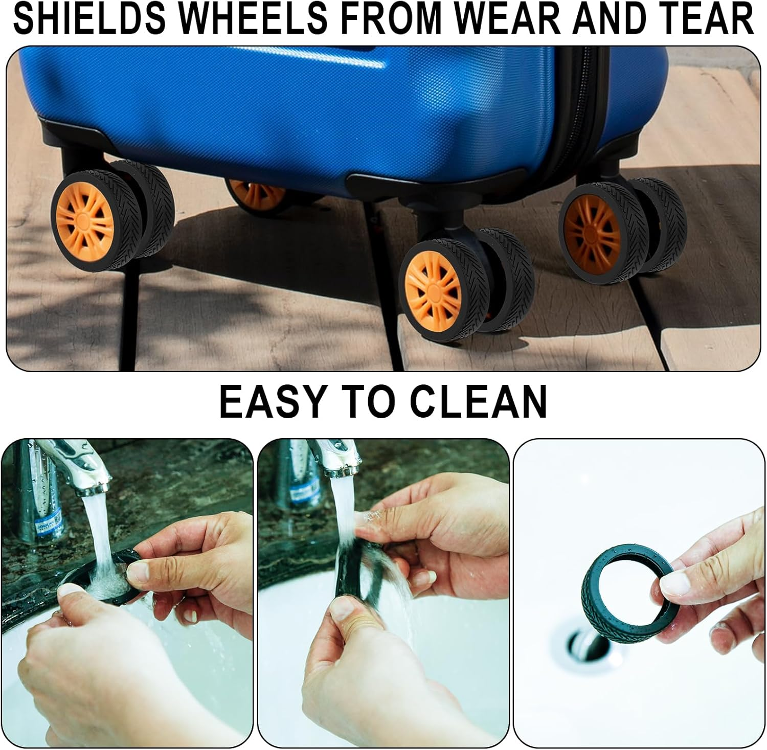 8Pcs Silicone Luggage Wheel Covers, Anti-Skid Suitcase Wheel Protector Covers Replacement, Noise-Proof Luggage Wheel Protection Caster Accessories for Most 8-Spinner Wheels Luggages, Black, image number 2