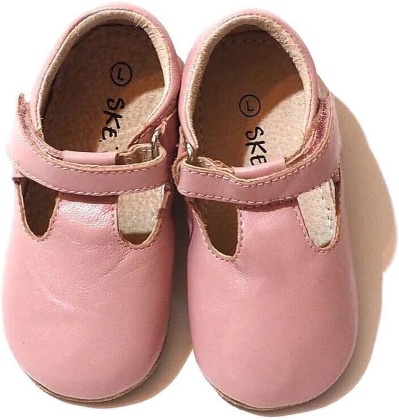 SKEANIE Pre-Walker Leather T-Bar Shoes, Pink, Medium