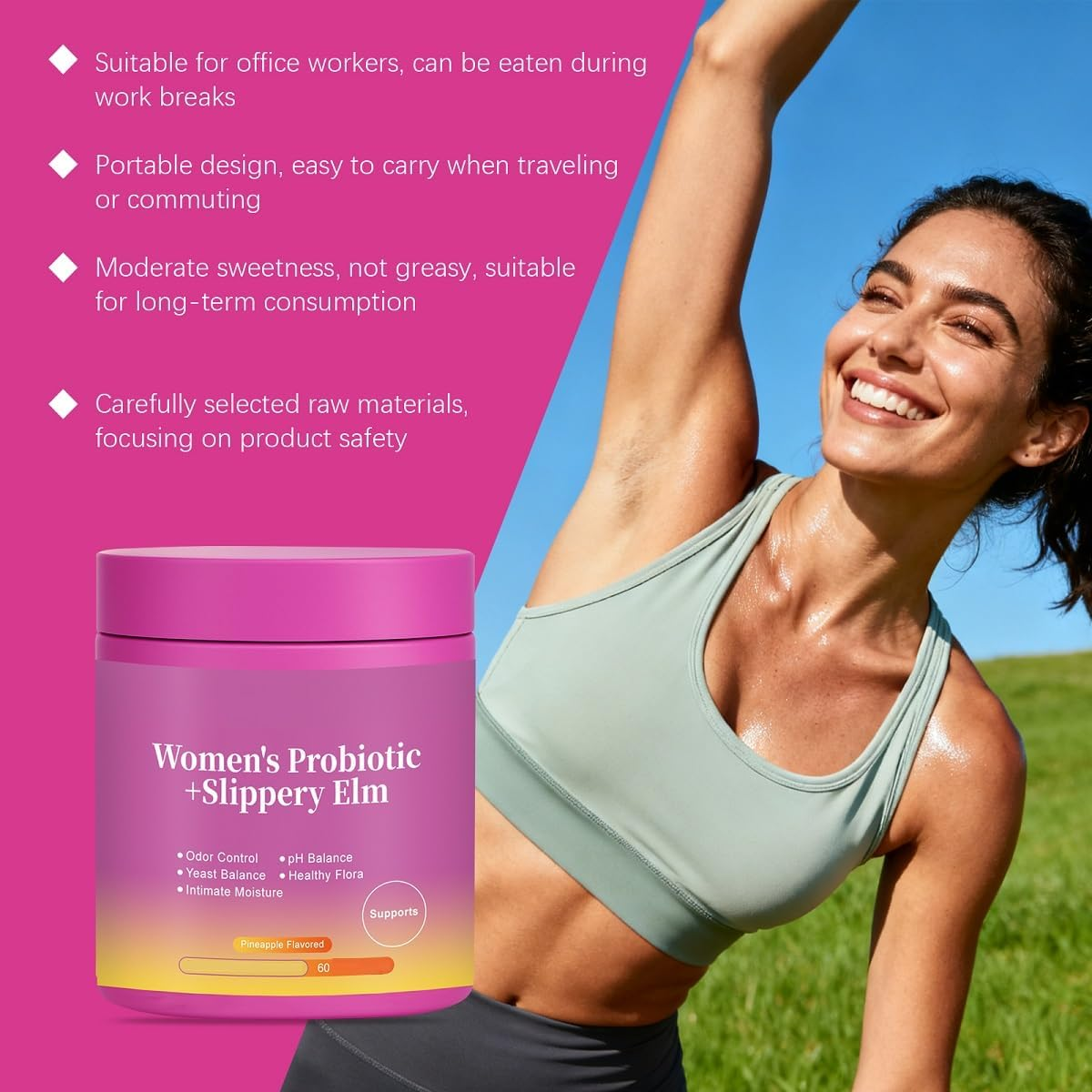 Feminine Probiotic -Supports Freshness & Ph Balance│Pineapple Flavor │ Suitablefor Daily Use by Women│60 Count,1Pcs image number 2