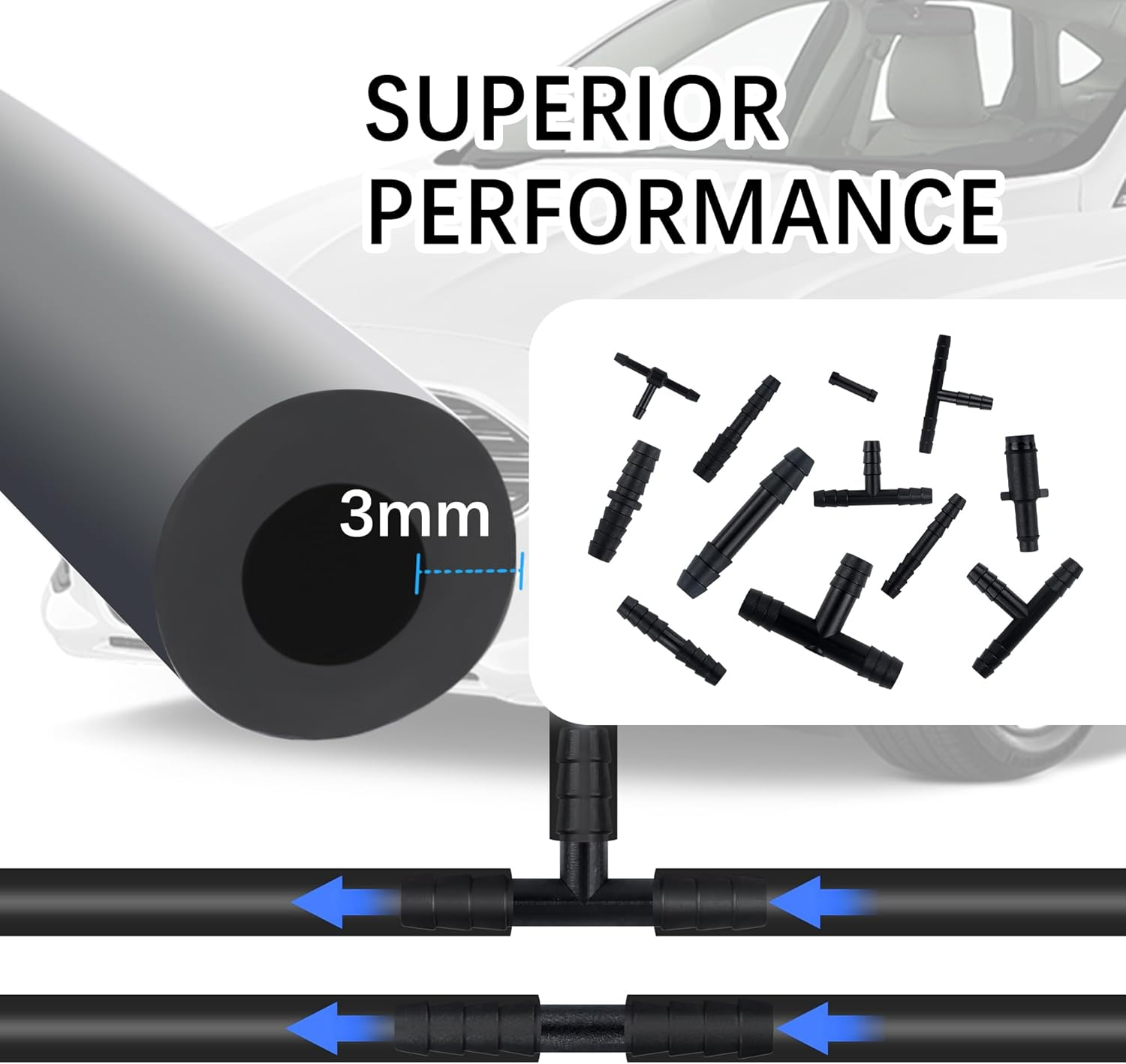 Multipurpose Vacuum Line Kit,6Pcs 5Ft Vacuum Hose Automotive+64Pcs Vacuum Line Connectors,Max 130PSI Silicone Hose for Variety Car Piping System Automotive Replacement Vacuum Hoses (70PCS) image number 3