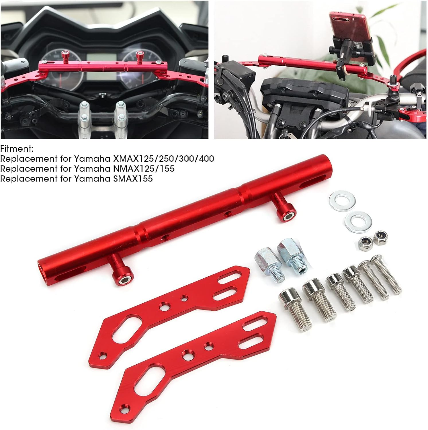 Xtevu Red Motorcycle Balance Bar, Motorbike Reinforce Lever Accessories Lever Replacement Compatible for Yamaha SMAX155/NMAX125 155/XMAX125 image number 5