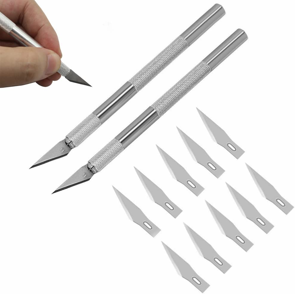 2Pack Precision Carving Craft Knife Stainless Steel Metal Knives with Safety Cap and 10Pcs Knife Blades for DIY Art Work Cutting Sculpture Carving Knife and Hobby Knife Etc. image number 3