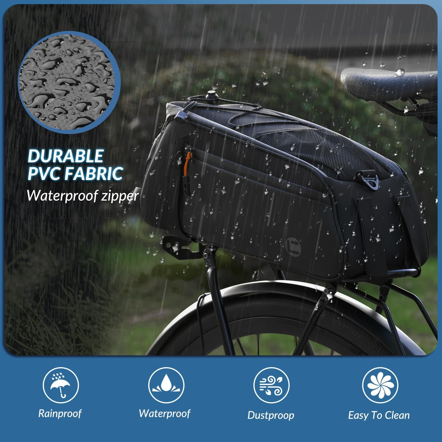 WOTOW Bike Rear Rack Bag - Waterproof Bicycle Trunk Back Seat Bag &ndash; Reflective Commuter Bag with Shoulder Strap image number 3