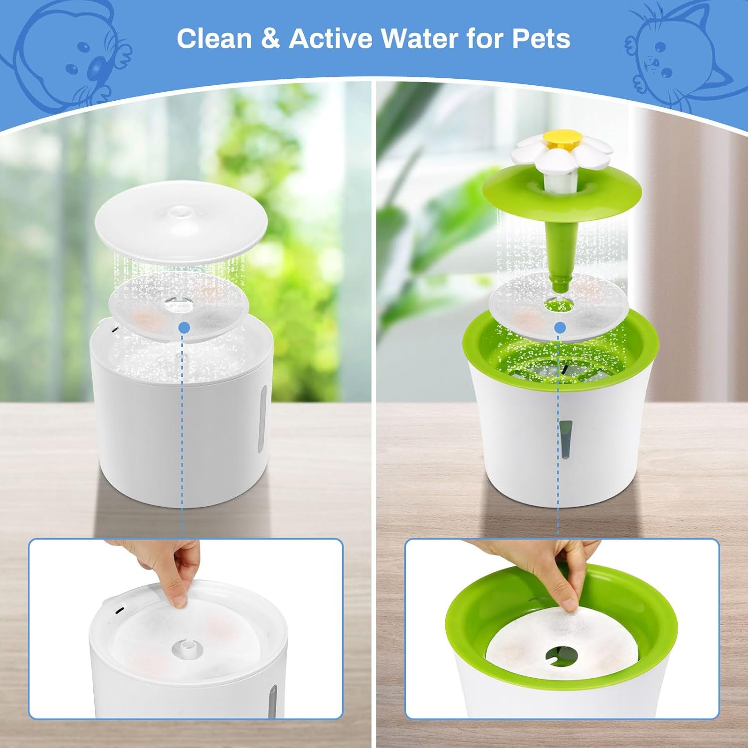 Pack of 12 Cat Fountain Replacement Filter, Feriva Replacement Filter for 3L Flowers Cat Fountain, Triple Action Pet Water Fountain Filter, Replacement Filter for Drinking Fountain Cats (14 Cm image number 2