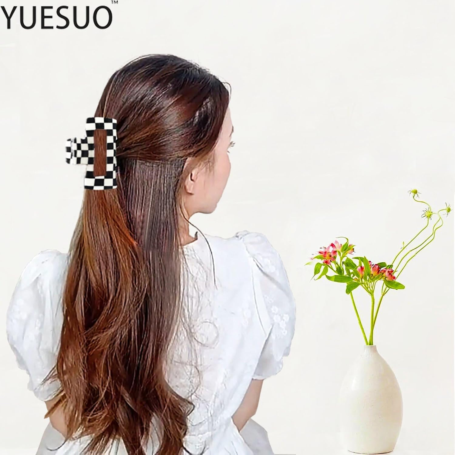 YUESUO 2Pcs Hair Claw Clips, Acrylic French Nonslip Jaw Clips for Women Girls, Strong Hold for Thick Hair (Black and White) image number 3