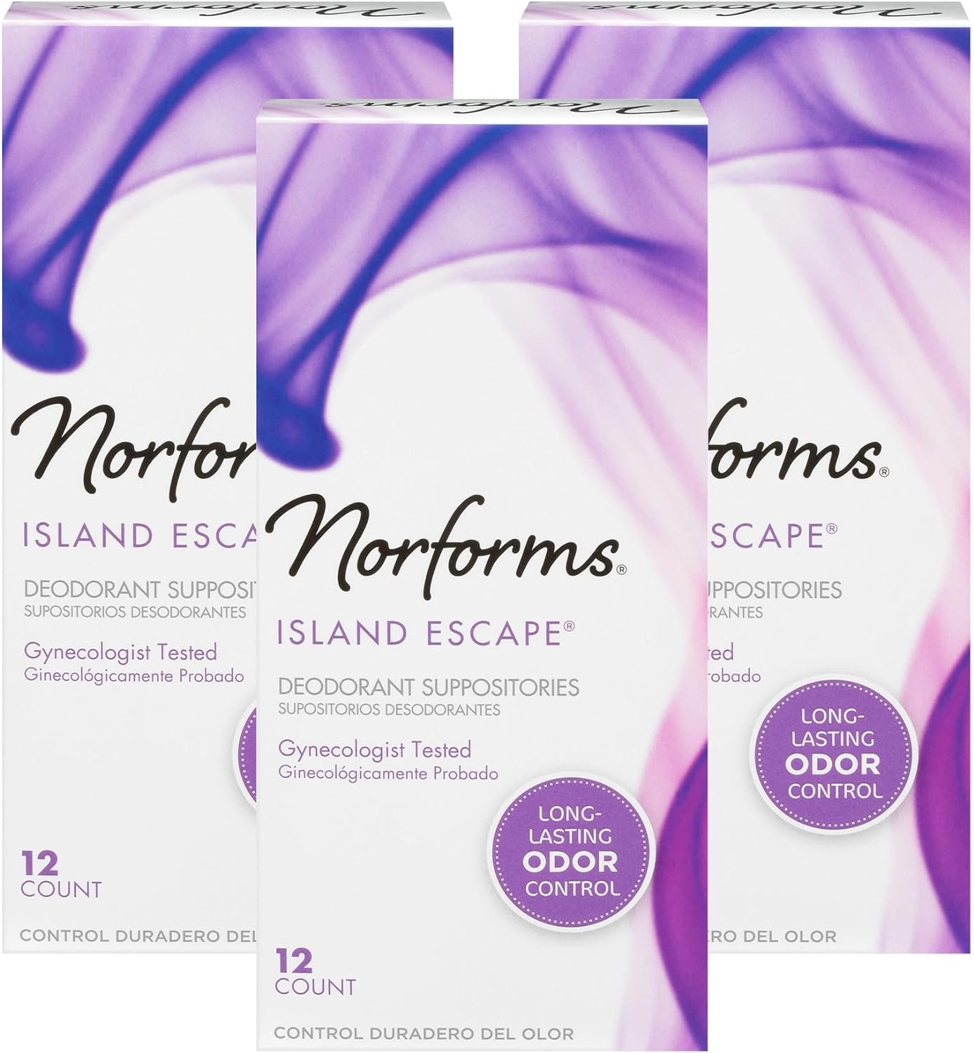 Norforms Feminine Deodorant Suppositories | Long Lasting Odor Control | Island Escape | 12 Count | Pack of 3 image number 1