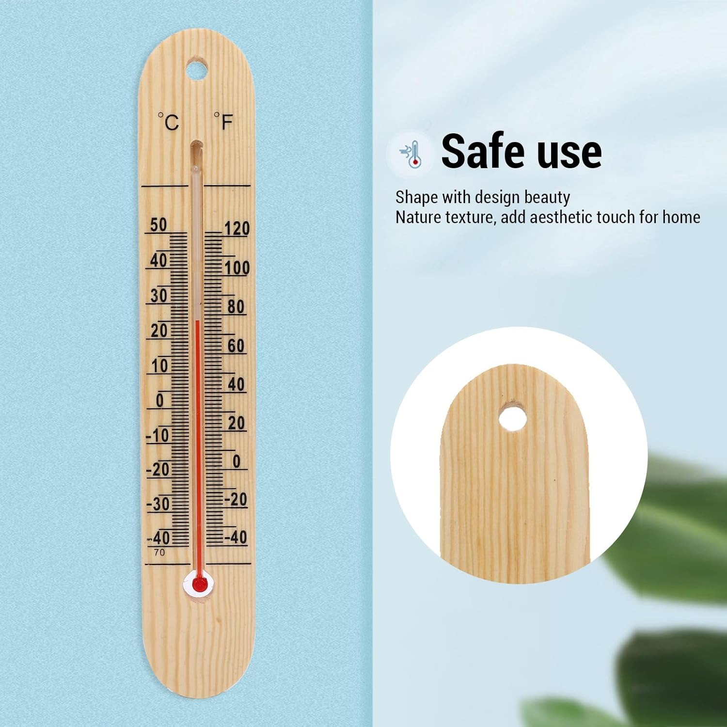 Indoor Outdoor Thermometer, Decorative Wooden Wall Thermometer with Double Scales Fahrenheit (℉) and Celsius (℃), Wall Temperature Gauge for Patio Garden Greenhouse image number 1