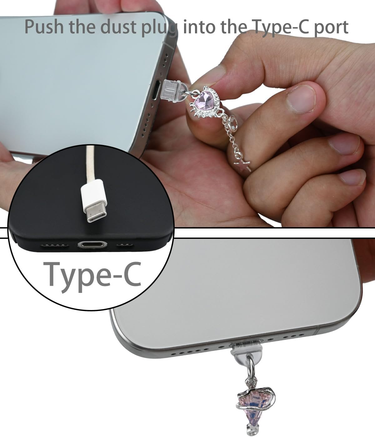 10PCS Charms for Kindle, Stylish Dust Plug Charm, Charging Port Cover for Phone Type C/USB C Phones Charms for E-Reader Lover Men Women Teachers Students image number 5