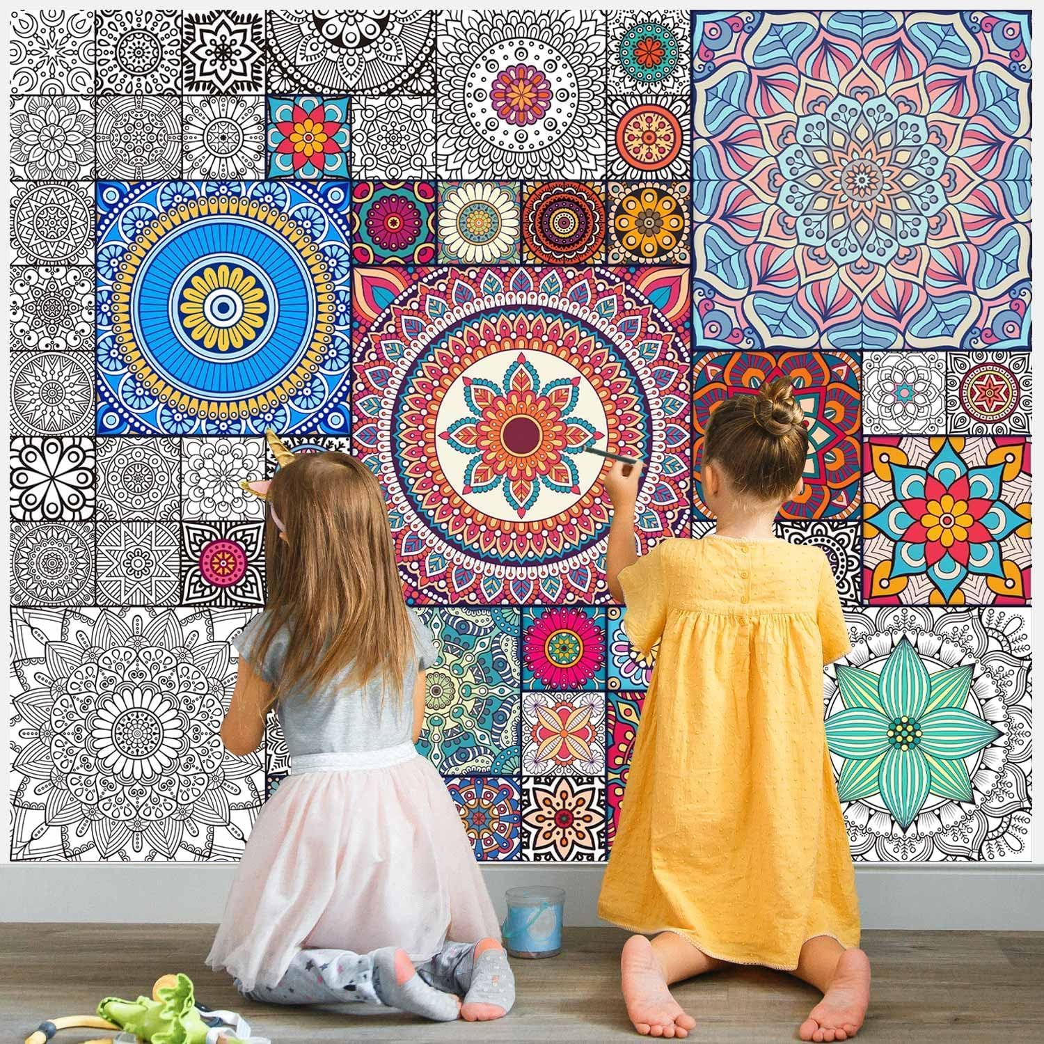 LZMDISU Giant Coloring Poster for Kids, 39.4 X 32.8 Inch Vintage Jumbo Coloring Poster with Flowers, Huge Coloring Paper Large Coloring Sheets for Class School Home Birthday Party image number 5