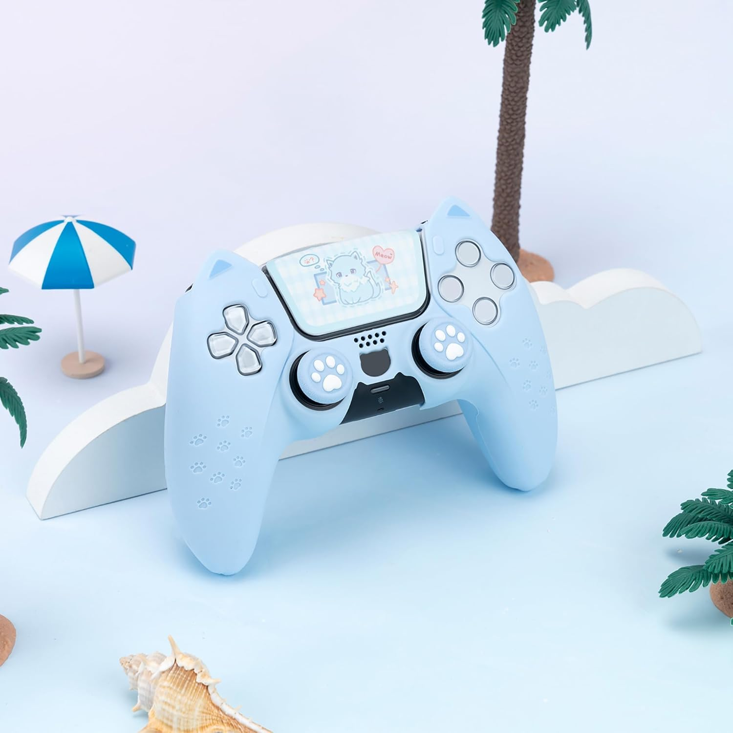 Geekshare Cat Paw PS5 Controller Skin Anti-Slip Silicone Skin Protective Cover Case for PS5 Wireless Controller (Blue) image number 1