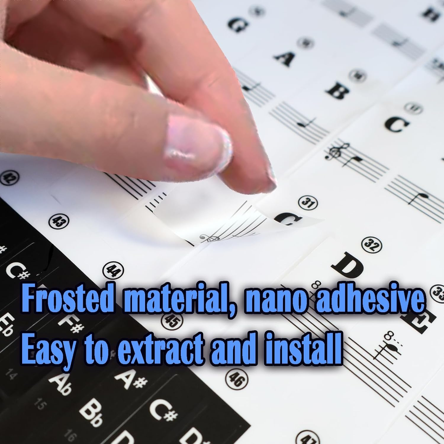 Piano Keyboard Stickers with Chord Chart, for 88/61/54/49 Key, Note Letters Labels for Beginners and Kids, Learn Electronic Piano (Black) - Colorful image number 3