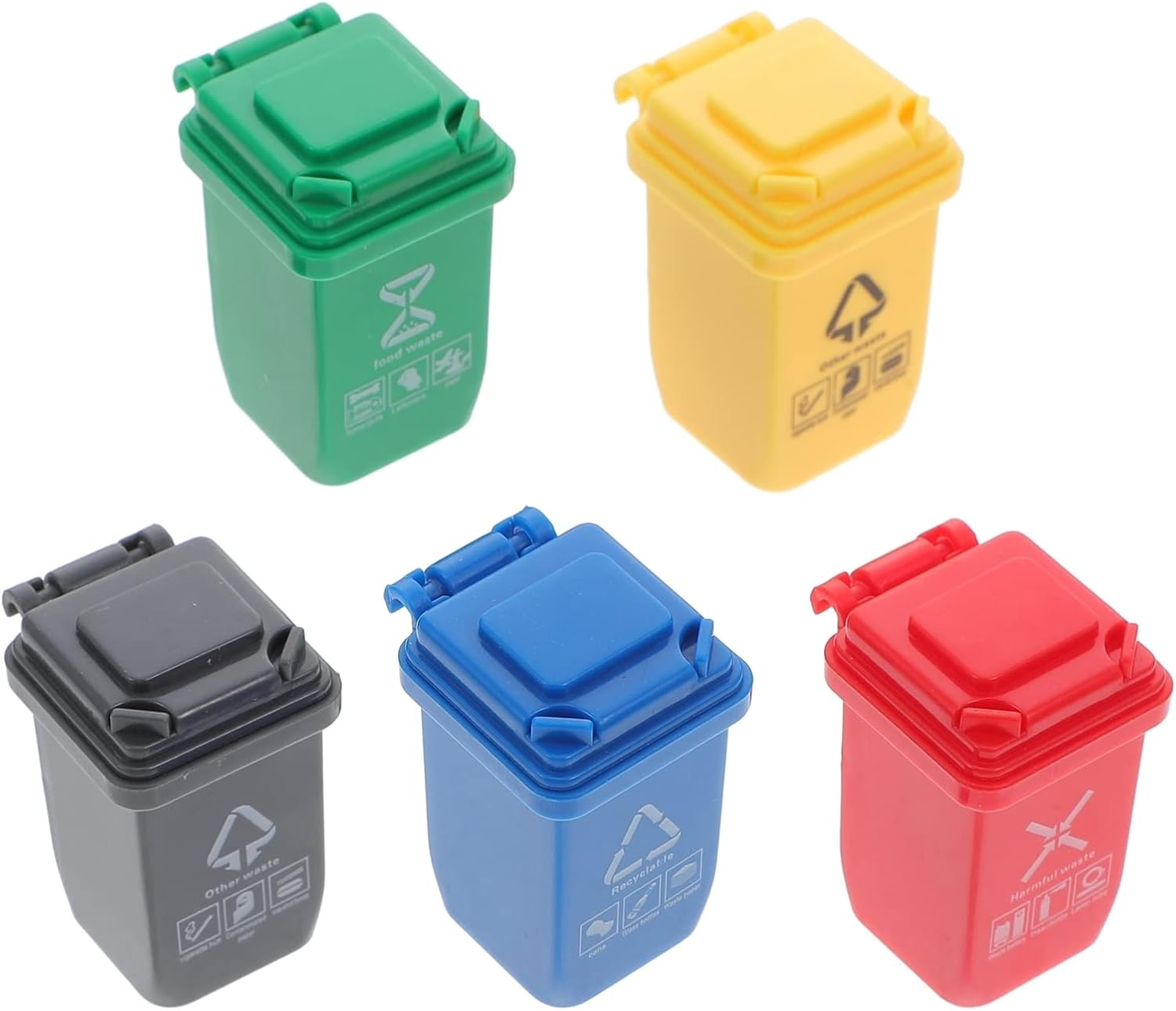 Zerodeko 5 PCS 1/12 Miniature Trash Can, Simualtion Mini Garbage Can Rubbish Bin for Dollhouse Decor DIY Scene Pretend Play Furniture Model image number 2