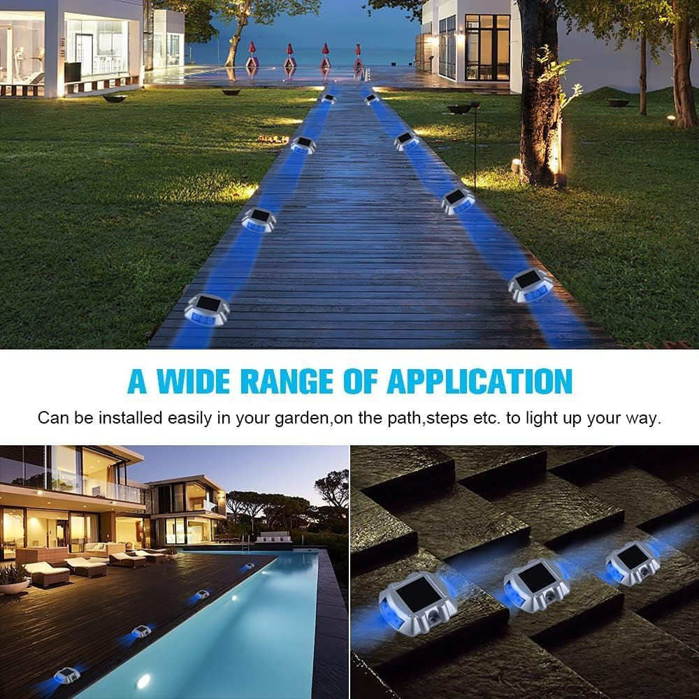 Solar Deck & Driveway Lights, 2-Pack Led IP67 Waterproof Outdoor Warning Step Lights for Garden Pathway Yard (White) (2, Blue) (4) image number 5
