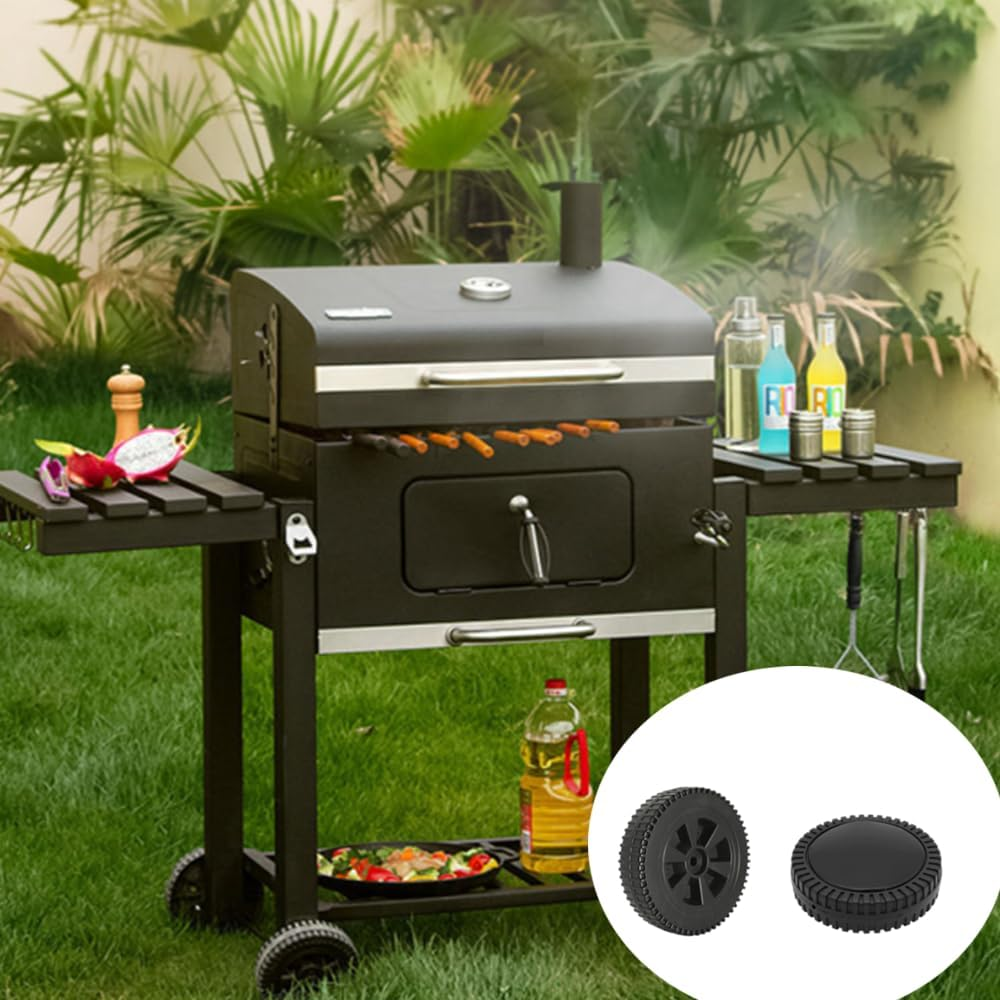 Naisfei Pack of 2 Grill Wheels Replacement Parts, 7 Inch Gas Grills Wheels Grill Wheels Replacement Parts Plastic Wheel Grill Replacement Parts BBQ Wheel Kit Grill Wheels Parts with Wheel Cover image number 3