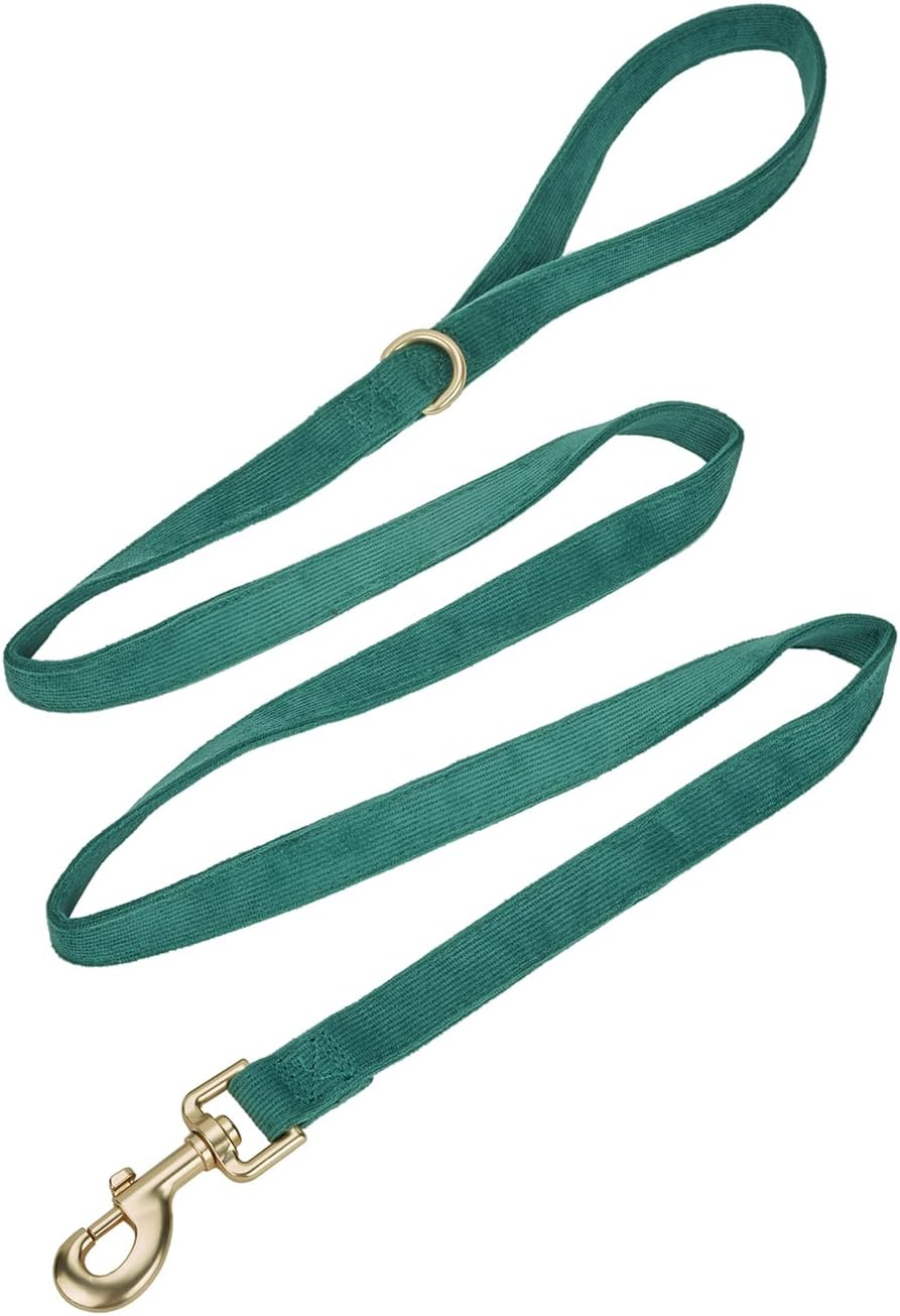 YUDOTE Dog Collar and Lead Set Small,Soft Non-Irritant Corduroy Collar Leash Matching Combo for Daily Walking,Green image number 3