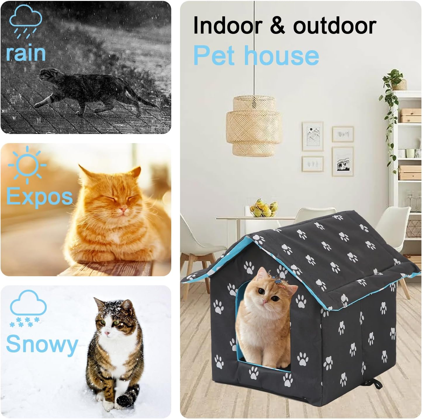 Outdoor Cat House, Waterproof Cave for Feral Cats and Dogs, Indoor/Outdoor Weatherproof Shelter (Black, Large) image number 5