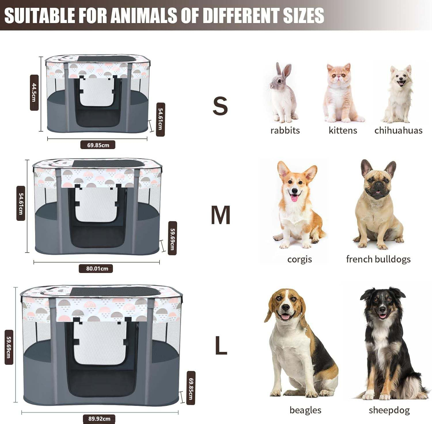 Portable Pet Playpen,Dog Play Pen Indoors,Foldable Dog Cat Tent with Carry Bag for Puppy Kittens Rabbits,Puppy Crate Pet House for Outdoor Travel Camping Use (Large) image number 2