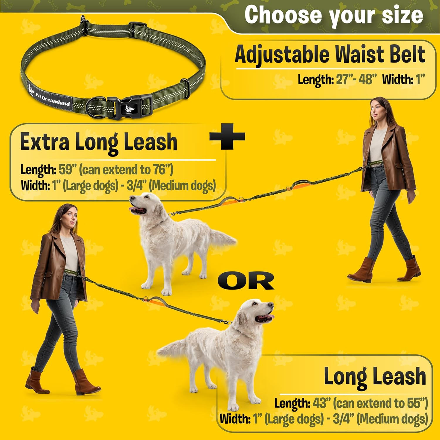 Exquisite Hands Free Dog Leash for Running | Waist Leash for Walking, Jogging, Cycling and Training W. Adjustable Belt and Retractable Bungee | Pet Hiking Gear Pack | Medium and Large Dog Lead Walker image number 6