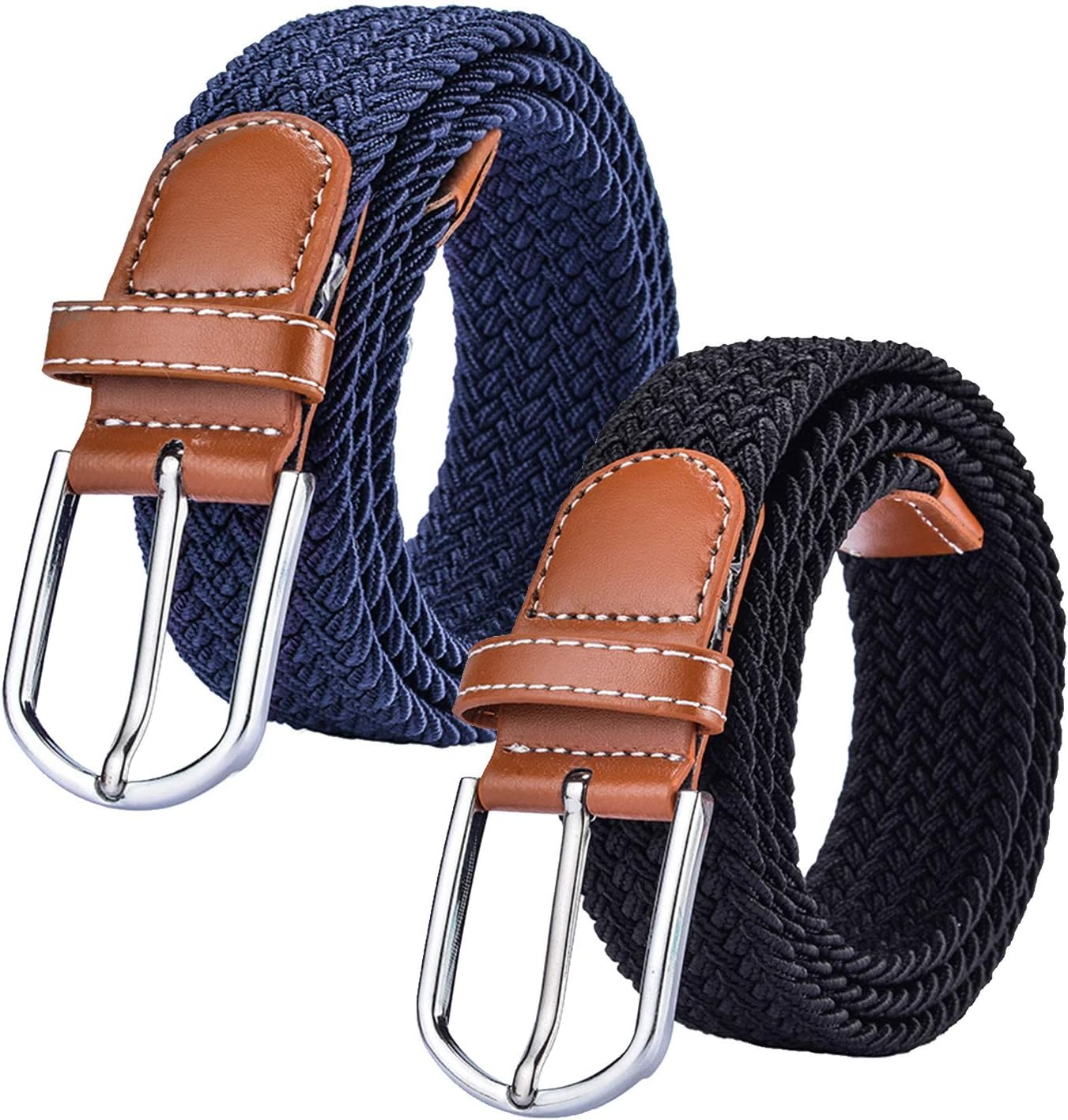 2 Pack Womens Stretch Canvas Braided Belt - Ladies Belts for Jeans, One Size
