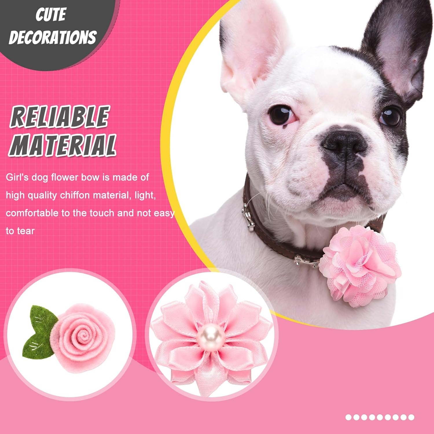 Tigeen 24 Pcs Dog Collar Flowers Accessories Bows Charms Flowers Attachment with Band Collar Grooming Accessories for Small Medium Dog Puppy Cats image number 5