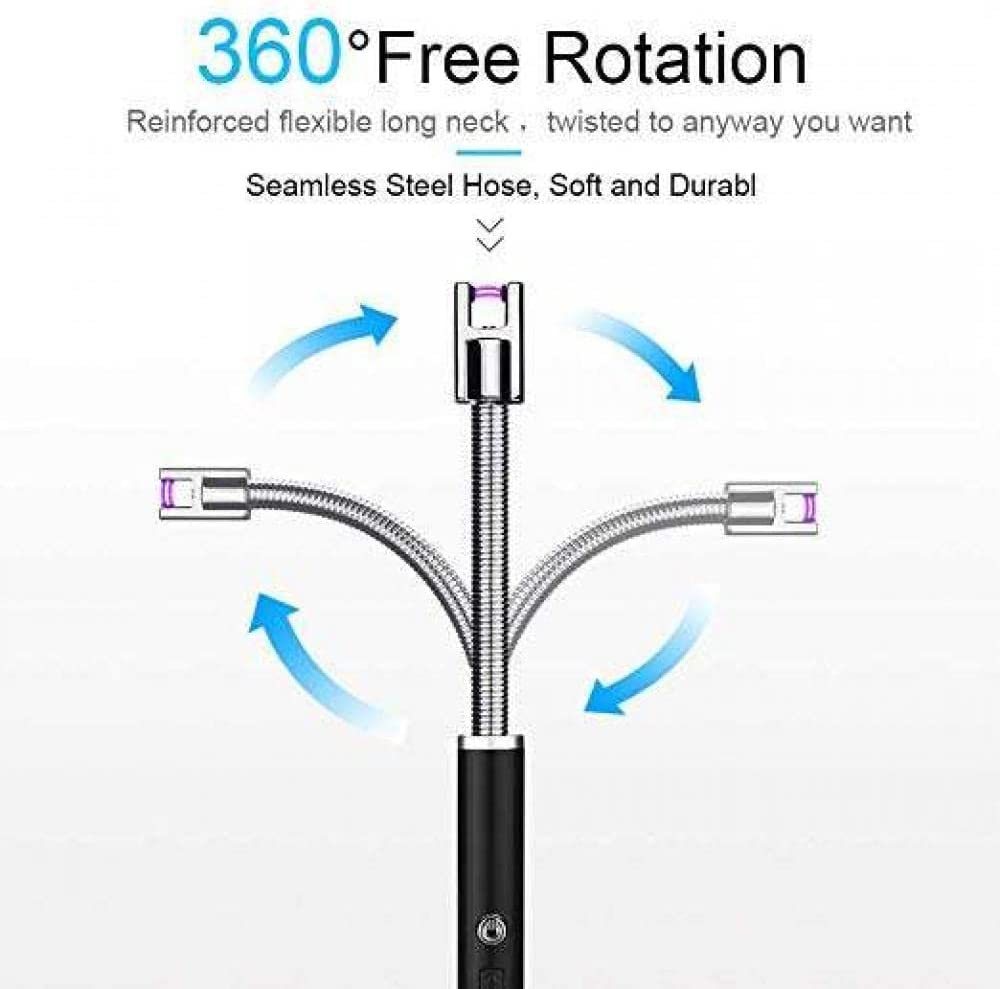 Rechargeable Electric Lighter, Kmest Upgraded Candle Lighter, Windproof Safety Switch, 360ｰ Flexible Long Neck USB Plasma Lighter for Household Camping Cooking BBQ Fireworks Flame (Silver)