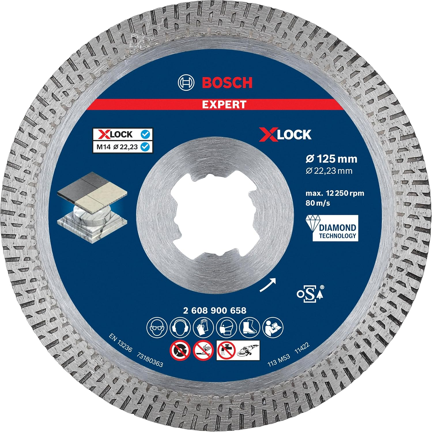 Bosch Professional 1X Expert Hardceramic X-Lock Diamond Cutting Disc (For Hard Tiles, Hard Stone, &Oslash; 125 Mm, Accessories Small Angle Grinder) image number 6