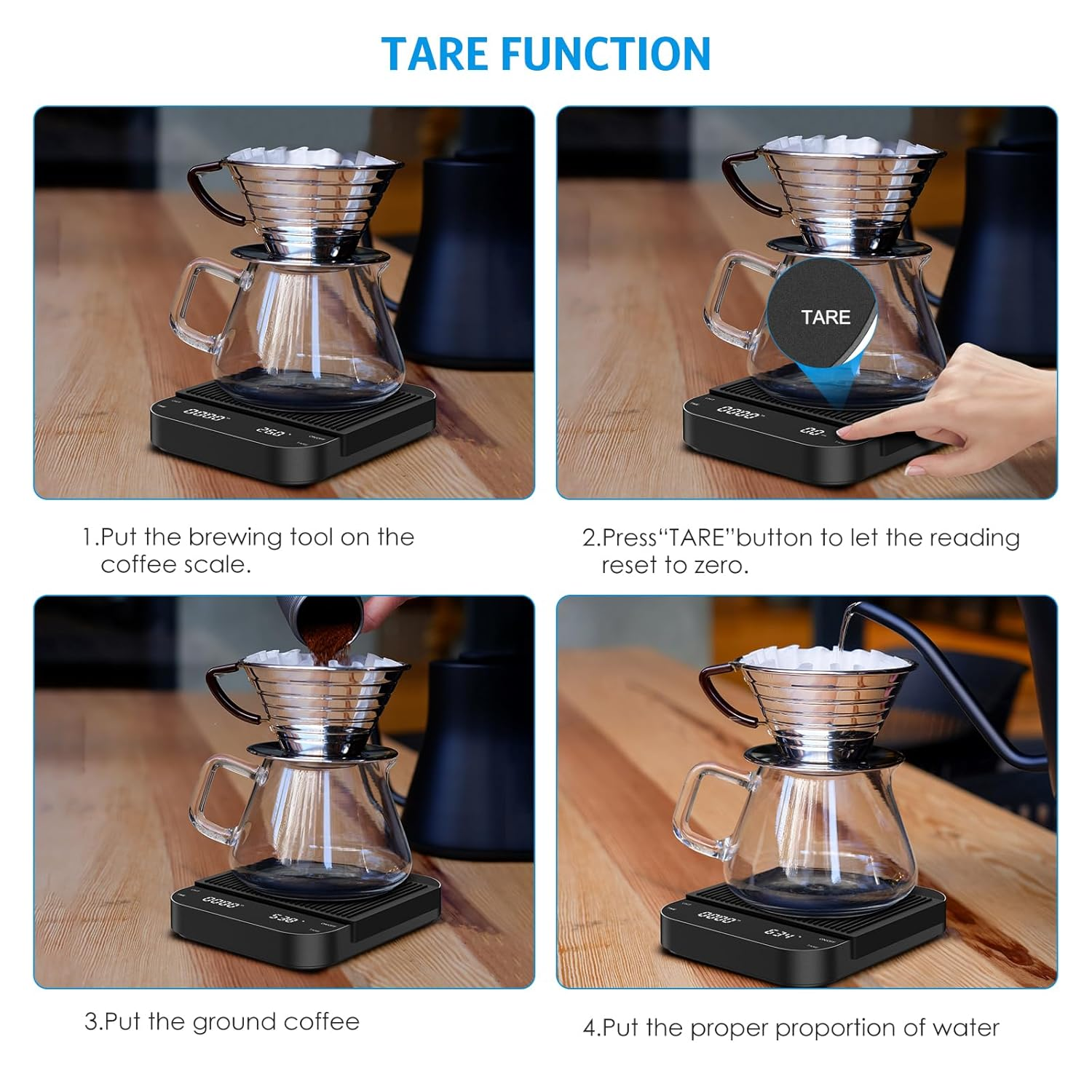 AMIR Digital Coffee Scales with Timer, 3 Kg/0.1 G Rechargeable Espresso Coffee Scale, LED Display Espresso Scale with Tare Function, Temperature Resistant, Auto Shut Off, Units Conversiona image number 6