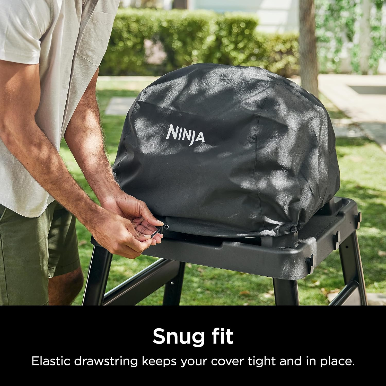 Ninja XSKCOVERXL Woodfire Premium Grill Cover Pro, Compatible with OG800 and OG900 Series, UV & Water Resistant, Elastic Drawstring for Snug Fit, Lightweight, Year-Round Protection, 13'' X 24'', Black