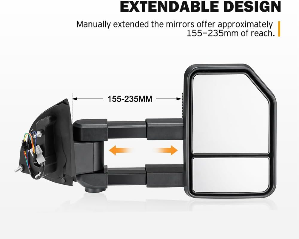 SAN HIMA Pair Towing Mirror Fits Ranger Wildtrak MK PX PX2 PX3 XL XLT XLS 2012-MY2022 - Extendable Manually Foldable Side Mirror 19CM Split View image number 5
