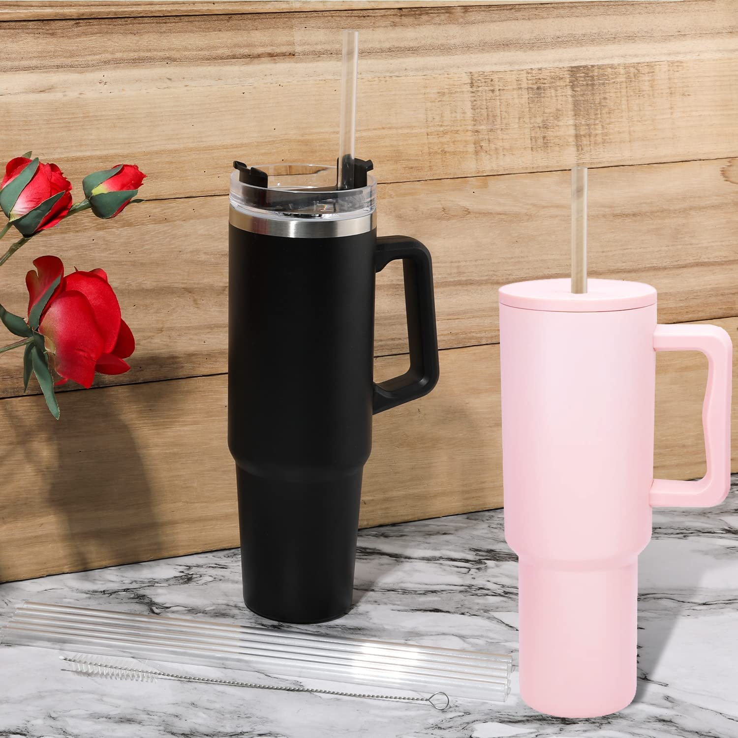 AIEX 6Pcs Replacement Straws for Stanley Adventure Quencher 40Oz Travel Tumblers, Reusable Plastic Straw with Cleaning Brush Cup 40 Oz Water Jug (30Cm / 11.8Inch Long) image number 4