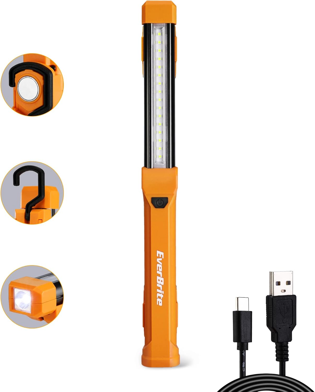 Everbrite 1000LM LED Work Light, Rechargeable Work Light for Mechanics with Dual Magnetic Bases&Hanging Hooks, 4 Lighting Modes, USB C Cable, for Car Repairing, Working, and Hurricane, Pack of 1