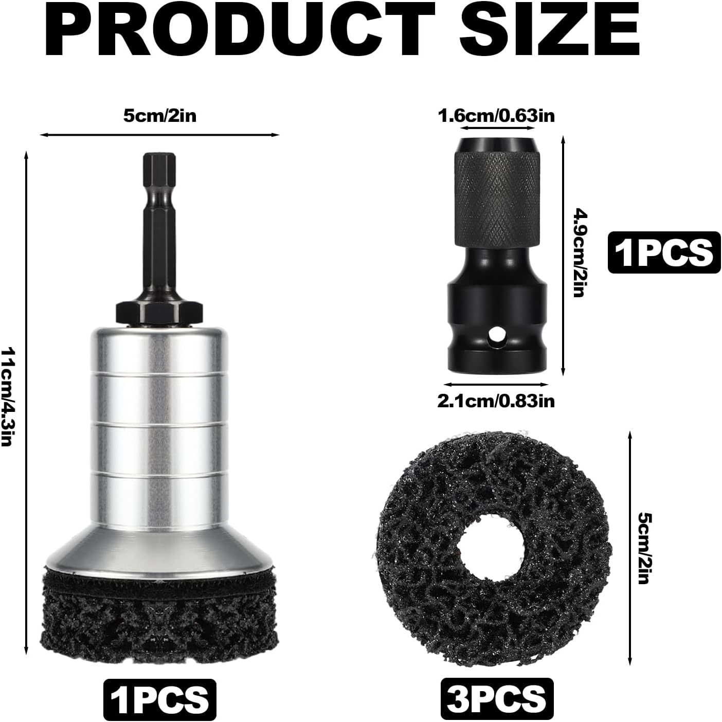 Wheel Hub Cleaning Kit, Brake Stud Surface Cleaner Tool Includes 1 Cleaning Head 1 Adapter & 3 Pads Fits 1/2" Impact Wrenches and Power Drills image number 3