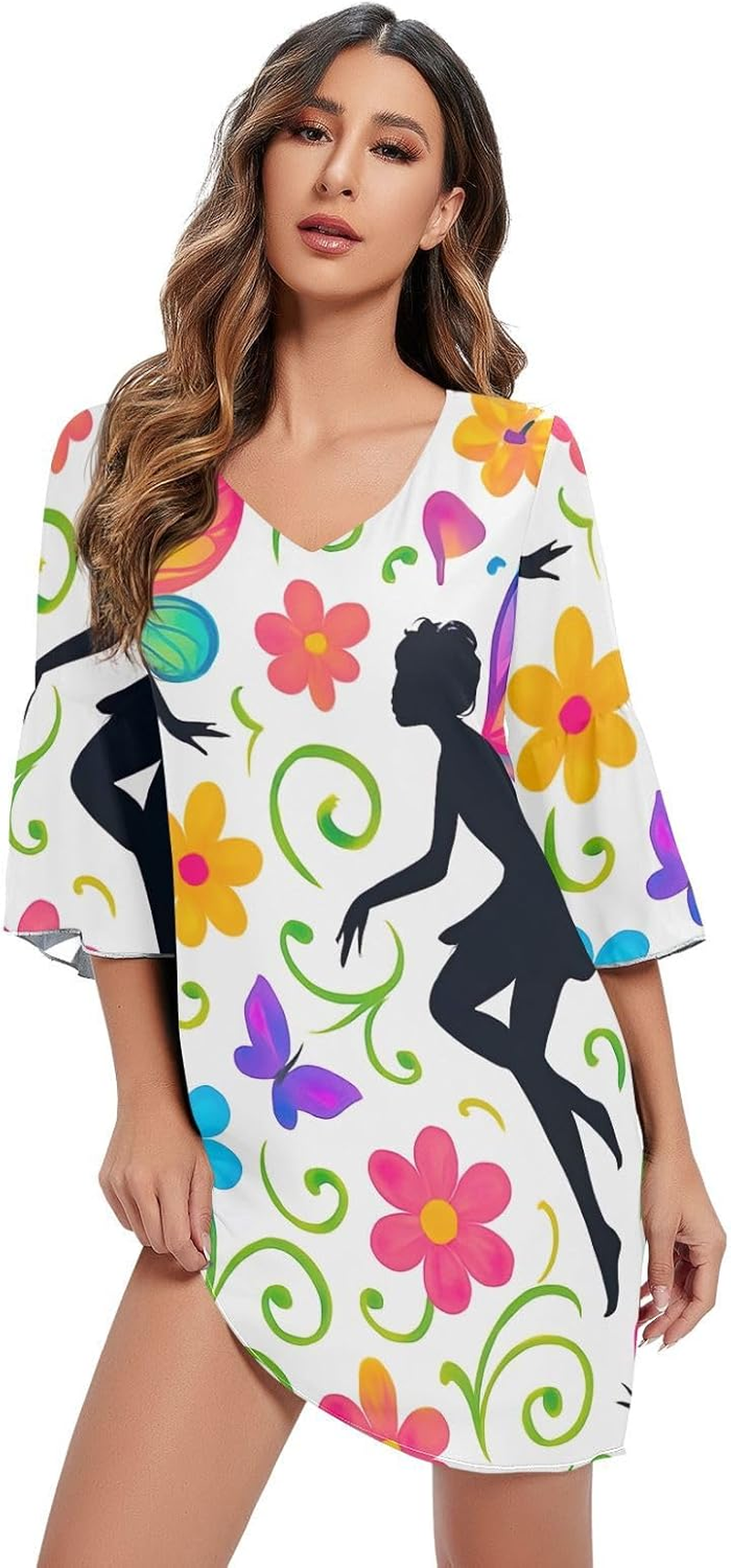 Fairy Butterfly Wings Chiffon Dress 3/4 Sleeve Maternity Dress Party image number 4