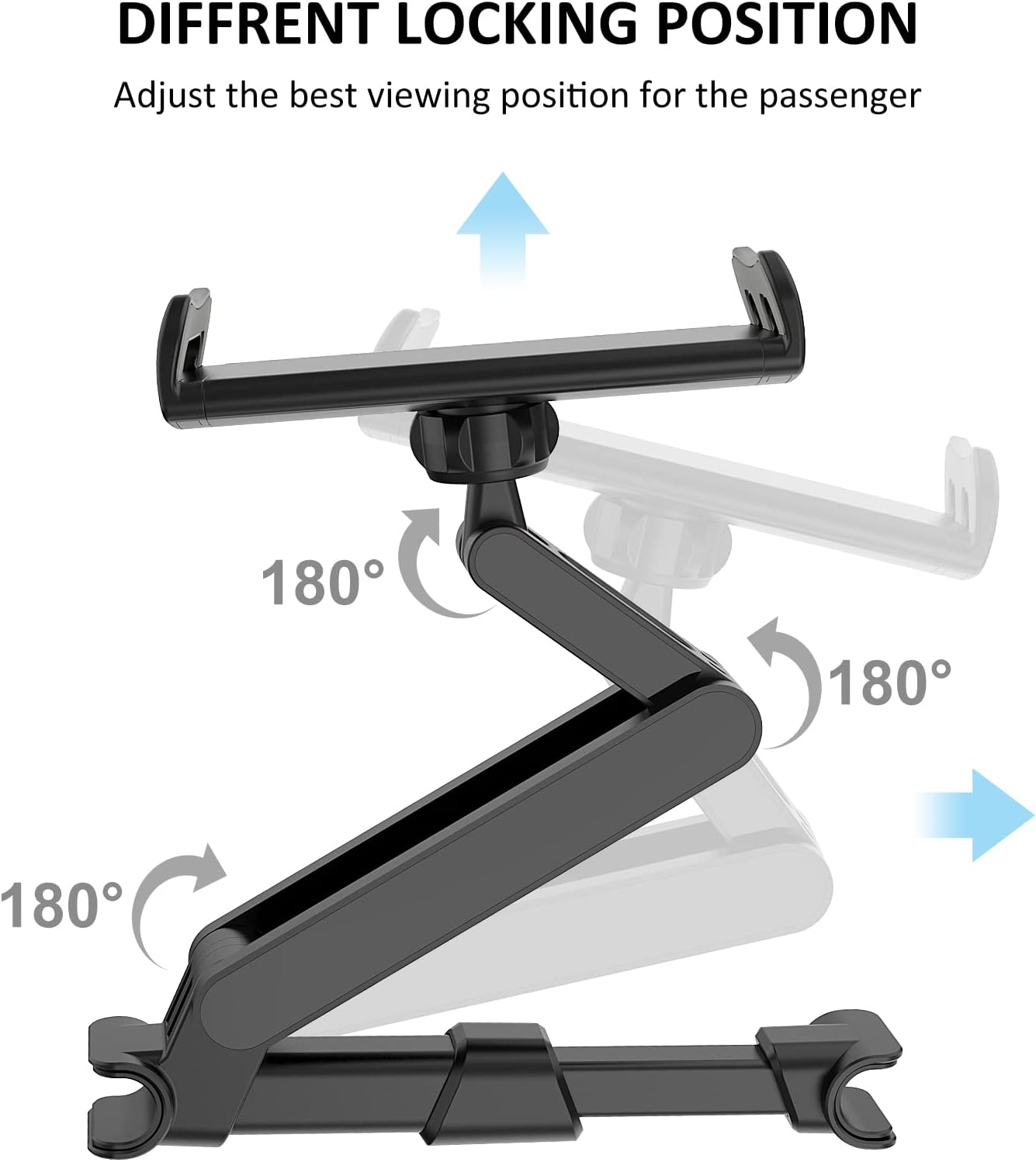 Car Headrest Backseat Mount, 360&deg; Rotating Adjustable Car Backseat Headrest Tablet/Phone Holder, Compatible for ALL 4"-11" Tablets, Cellphones, Iphone, Ipad Air Mini, Samsung, Switch. (Black) image number 4