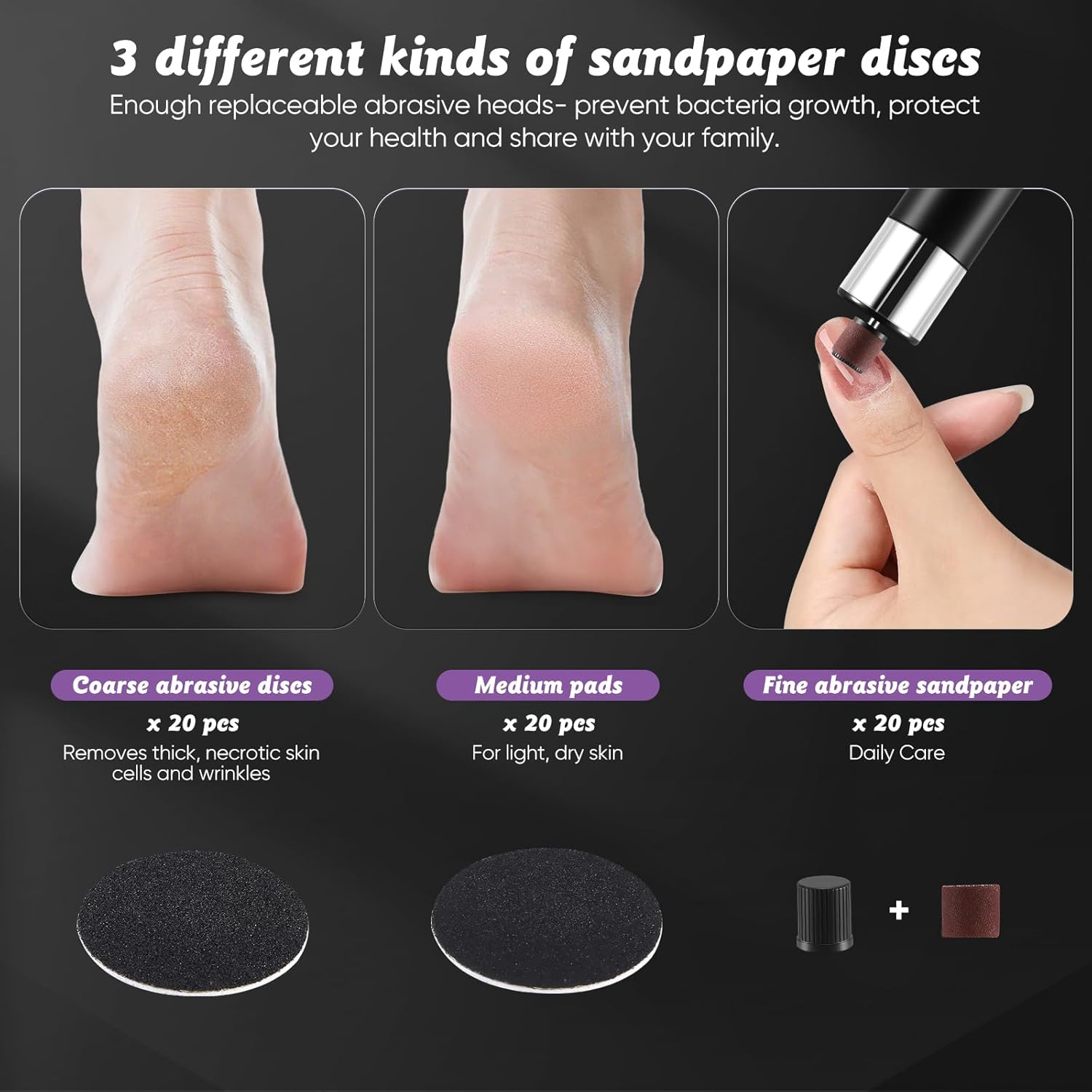 Electric Callus Remover, 2 in 1 Professional Callus Remover, Electric, Rechargeable, Adjustable Pedicure Foot File with 60 Pieces and 10 Pieces Polishing Disc Replacement image number 5