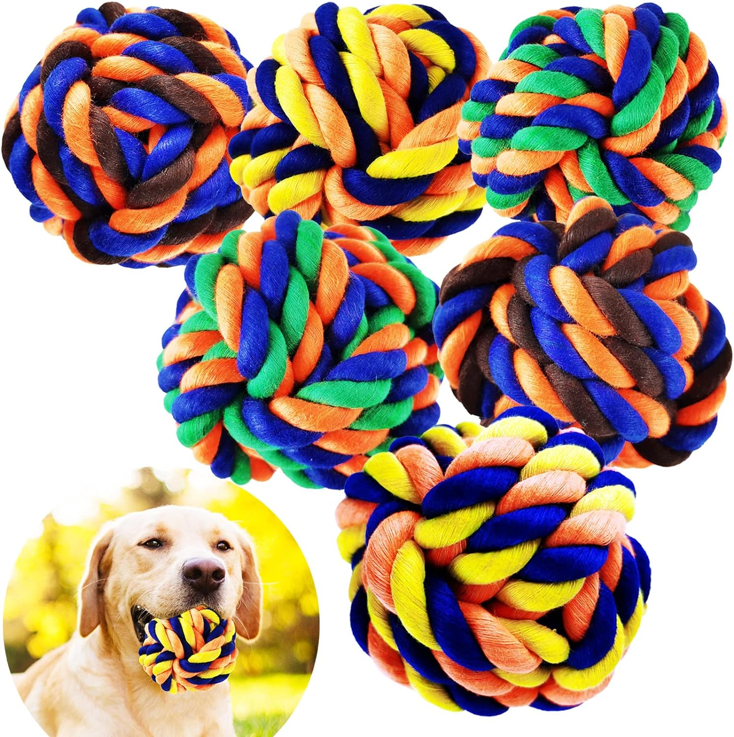 Tough Dog Chew Toys for Aggressive Chewers, 6 Pack Durable Dog Balls & Dental Cotton Dog Rope Toys for Medium Large Breeds, Puppy Teething & Interactive Enrichment Toys image number 4