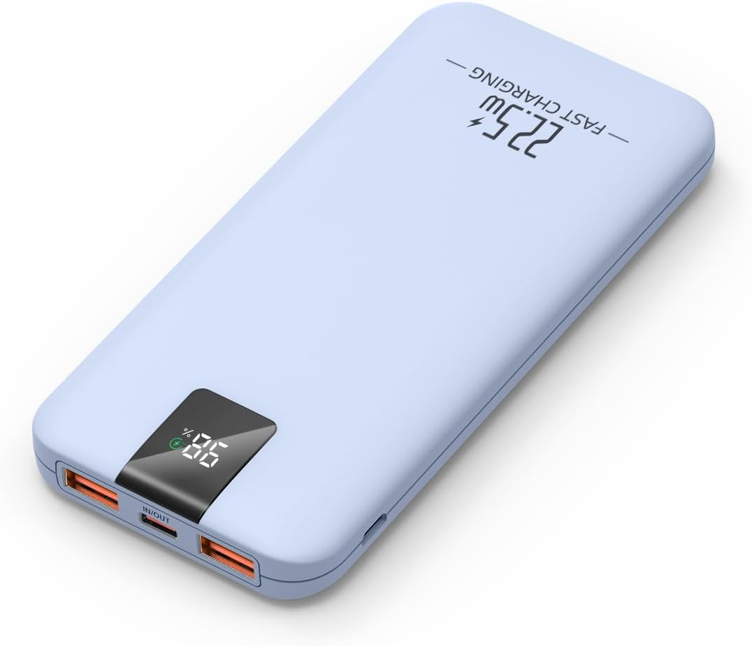 Portable Charger 10000Mah 22.5W Power Bank, Fast Charging External Battery Pack with 3 Outputs & 2 Input, Type-C In/Out, LCD Display Slim Portable Phone Charger for Smartphone, Tablets (Blue) image number 2