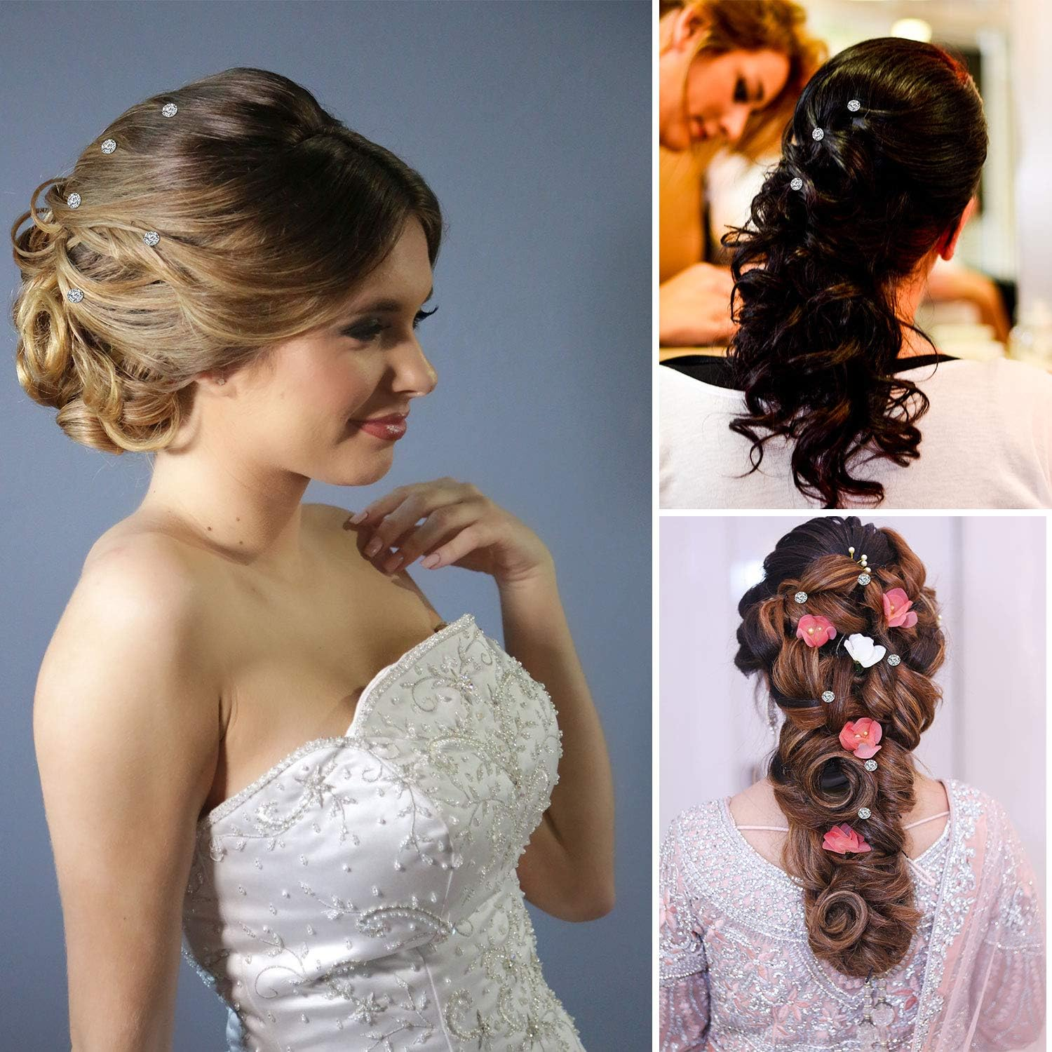 60 Pieces Rhinestone Crystal Twisters Set Spiral Hair Pin Silver Coil for Wedding, Bridal, Prom, Party and Special Occasion with Clear Container - Champagne image number 4