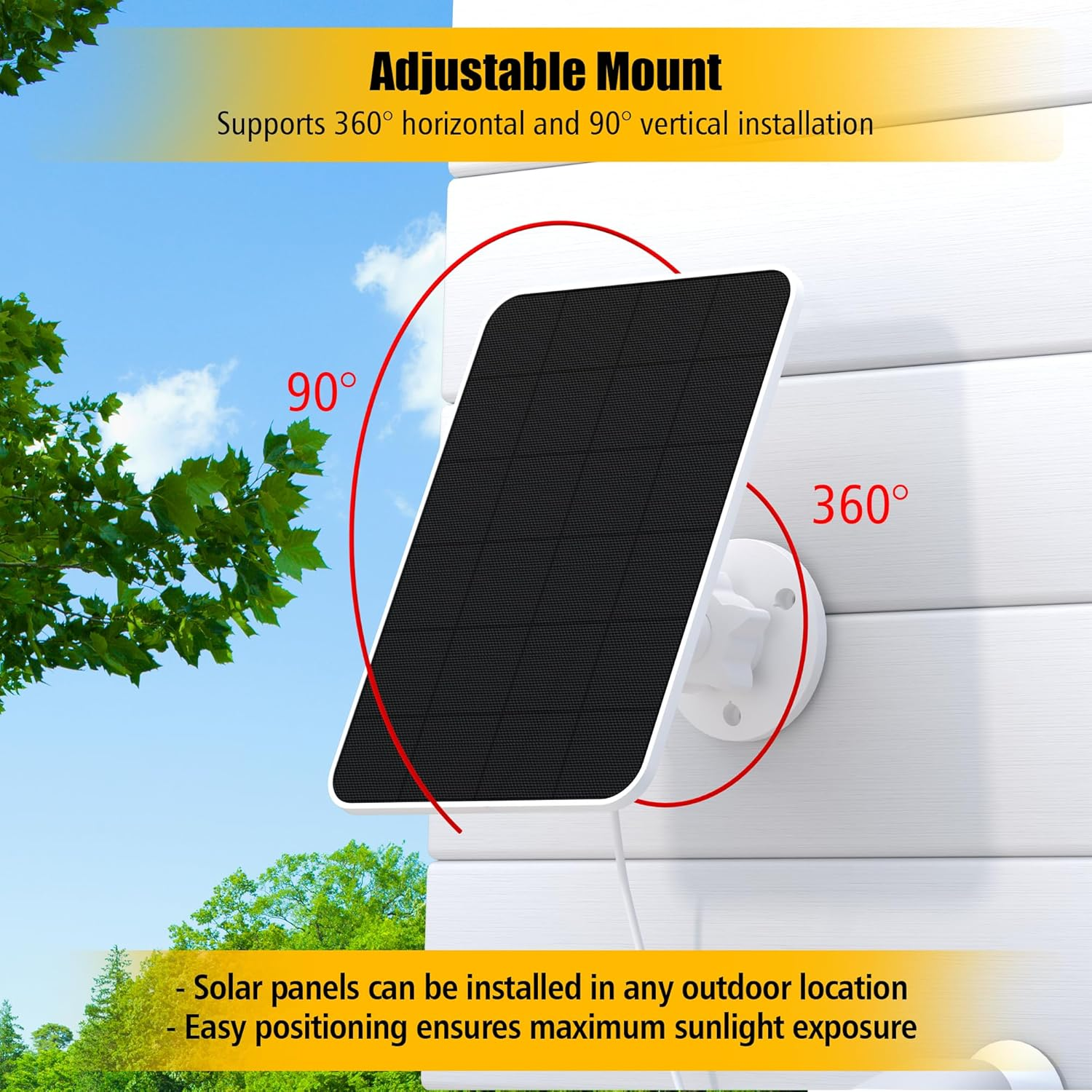 Rhorawill Solar Panel for Eufy Camera, Security Camera, 5V 4W Solarpanel for Eufycam 2/2 Pro, 2C/2C Pro, Solocam E/E20/E40 Spotlight, Type-C Solar Charger for Eufy with Micro USB & Rubber Plug, IP65 image number 3