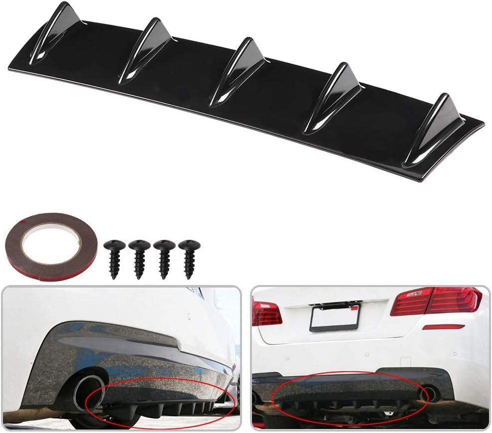 Akozon Universal Rear Bumper Lip Diffuser Car Rear Bumper Chassis Black Spoiler Shark Fin Spoiler Wing Lip Diffuser(M) image number 6