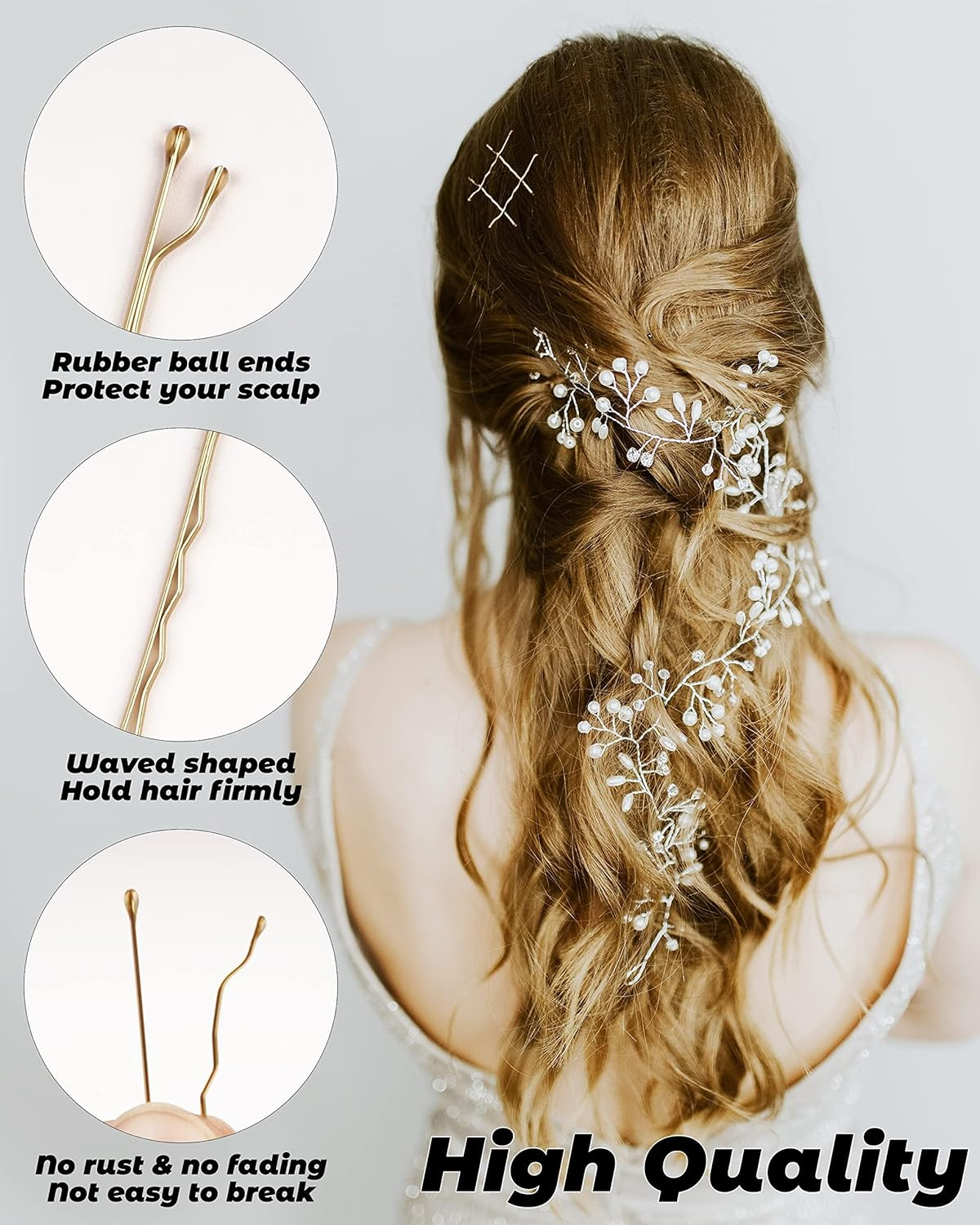 100Pcs Bobby Pins Blonde, 2.2Inch Wavy Gold Hair Pins, All Hairstyles Strong Grip and Pain Free Pins for Girls Women with Storage Box