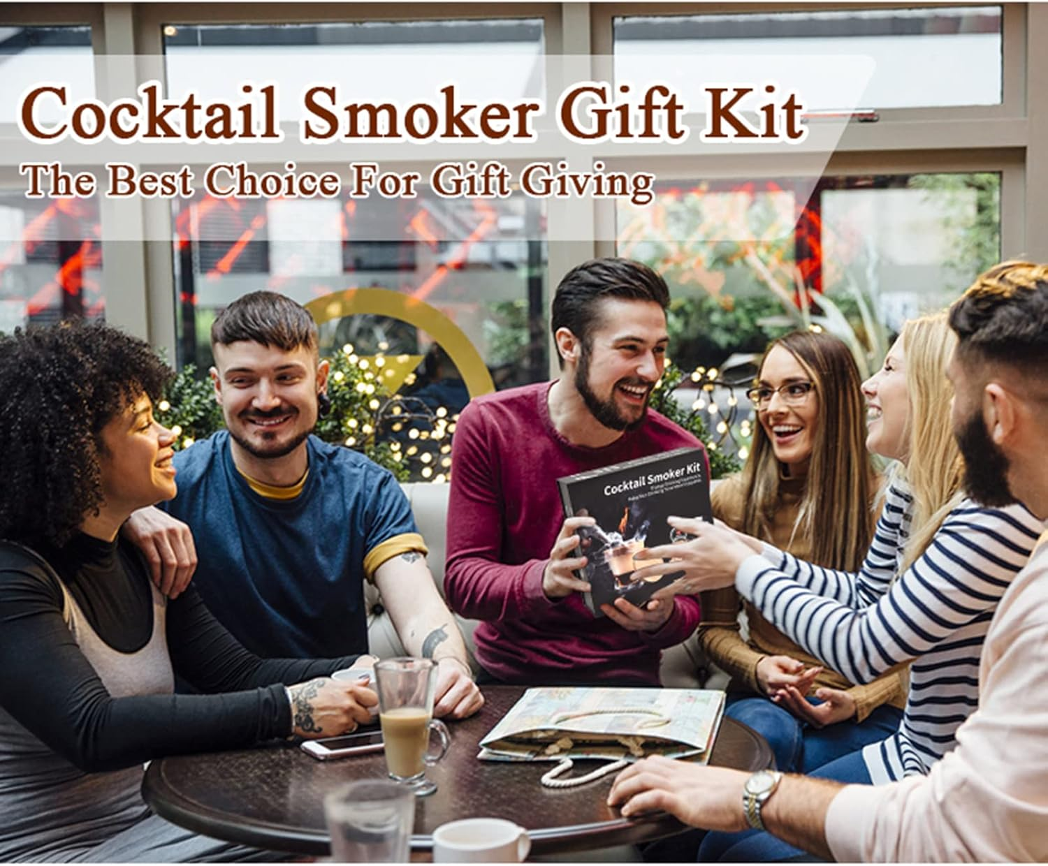 Roseflower Cocktail Smoker Kit with Torch, Old Fashioned Bourbon Drink Smoker Infuser Kit Meat Cheese Salad with 4 Flavors Wood Chips, Ideal Gifts for Whiskey Lovers, Dad, Husband, Men, Ice Cube*6 image number 3