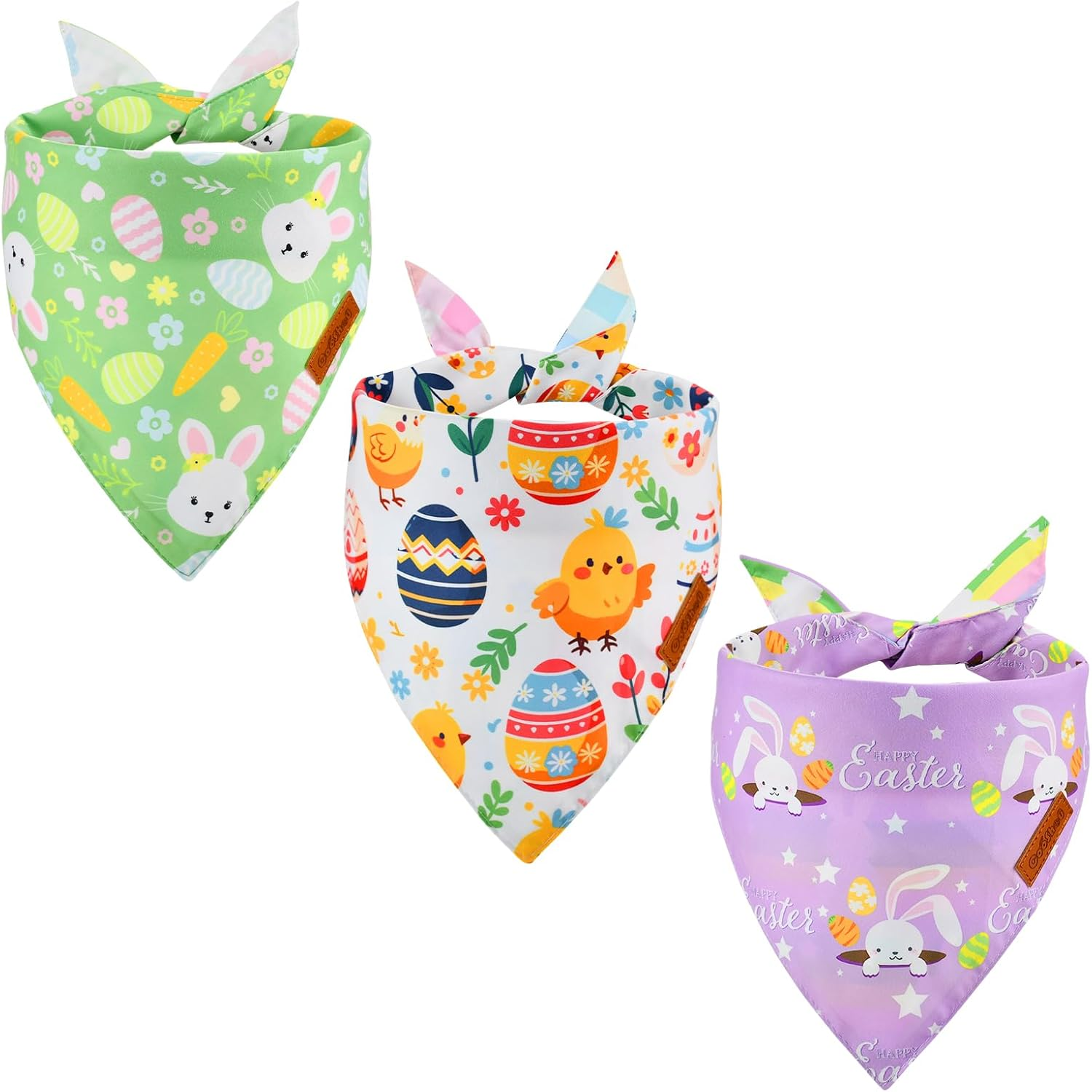 Cooshou Easter Themed Bandanas for Dogs Reversible Dog Scarf Dog Easter Outfits Handmade Easter Dog Bandanas for Small Middle Large Dogs Wear (3PCS) image number 4
