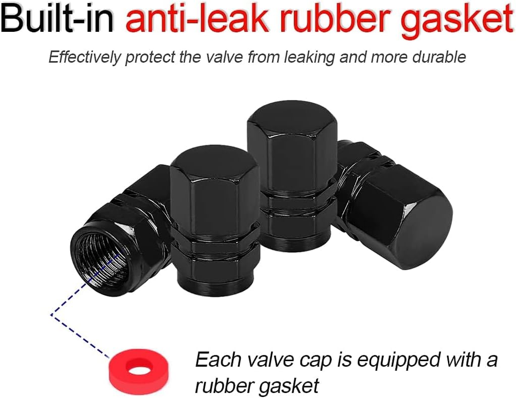 4 PCS Tire Stem Valve Caps Wheel Valve Covers Car Dustproof Tire Cap, Leak-Proof Air Protection Fits Cars, Trucks, Bikes, Motorcycles, Bicycles, Hexagon Shape Design (Black) - Gold image number 4