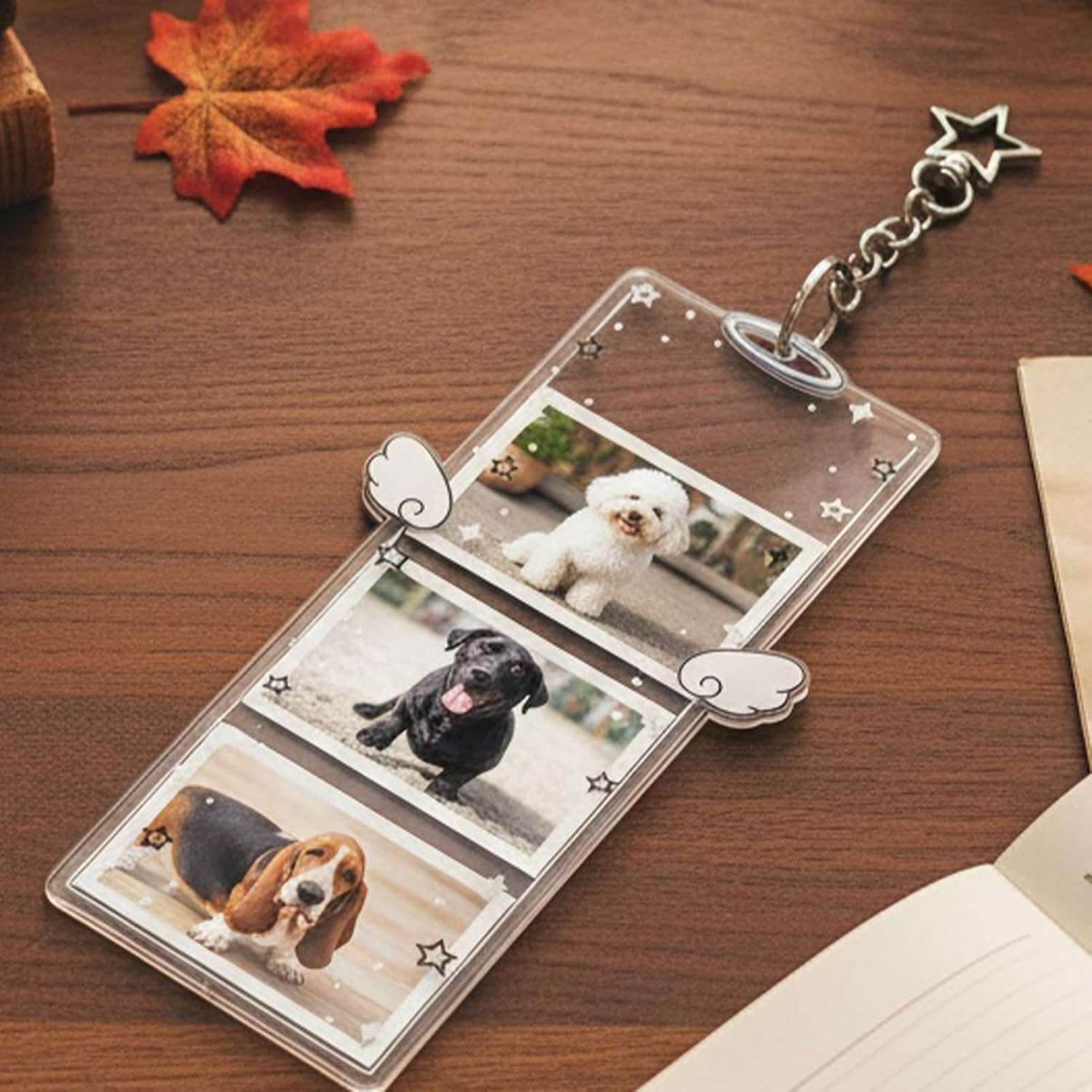 Fruusv Photo Keychain,17X9Cm Cute Acrylic 4-Compartment - DIY 4-Compartment Photo Cover Keychain | for Women Men Girls Key Bag Purse Wallet Pocket Valentines Day Birthday image number 1