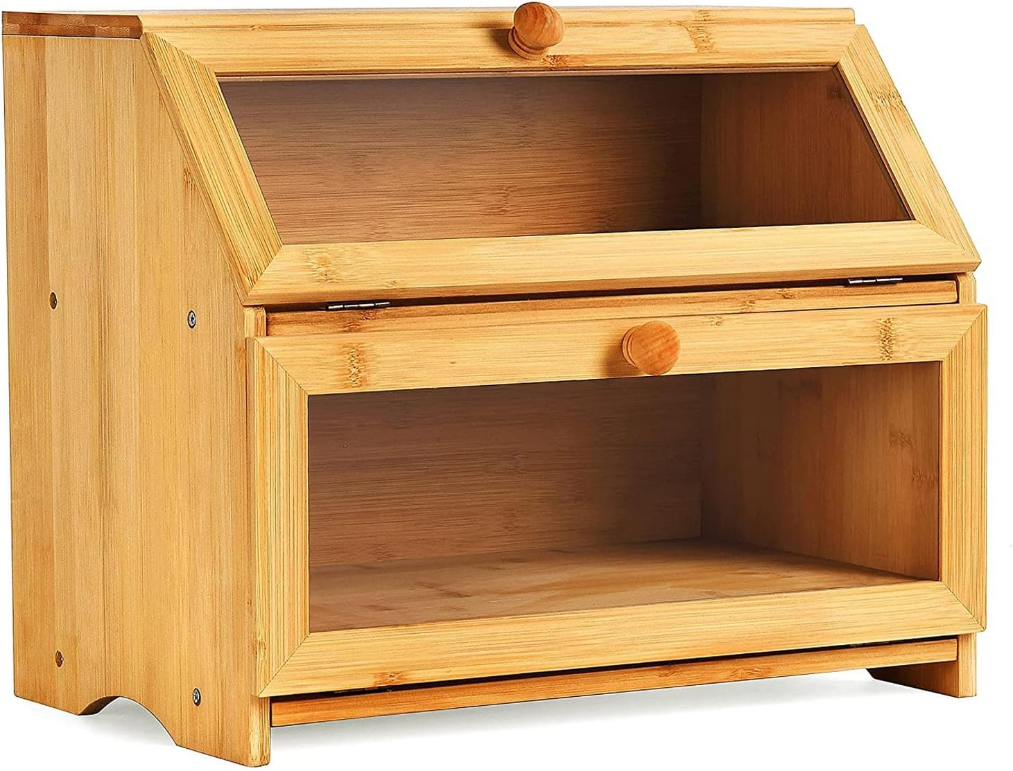 39X25X32Cm Double Decker Bamboo Bread Bin, Kitchen Storage Box with Lid for Freshness Natural, 2-Layer Bread Box for Kitchen Large Capacity Food Bread Storage Retro (Bamboo)