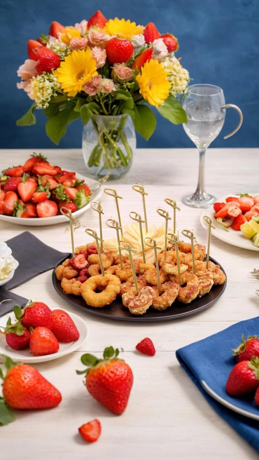 Pack of 200, 4.7&rdquo; Bamboo Cocktail Picks, Natural Knot Skewers for Stylish Apizers & Drinks, for Charcuterie Boards, Fruit Skewers, Cocktail Garnishes, Party and Event Supplies image number 6