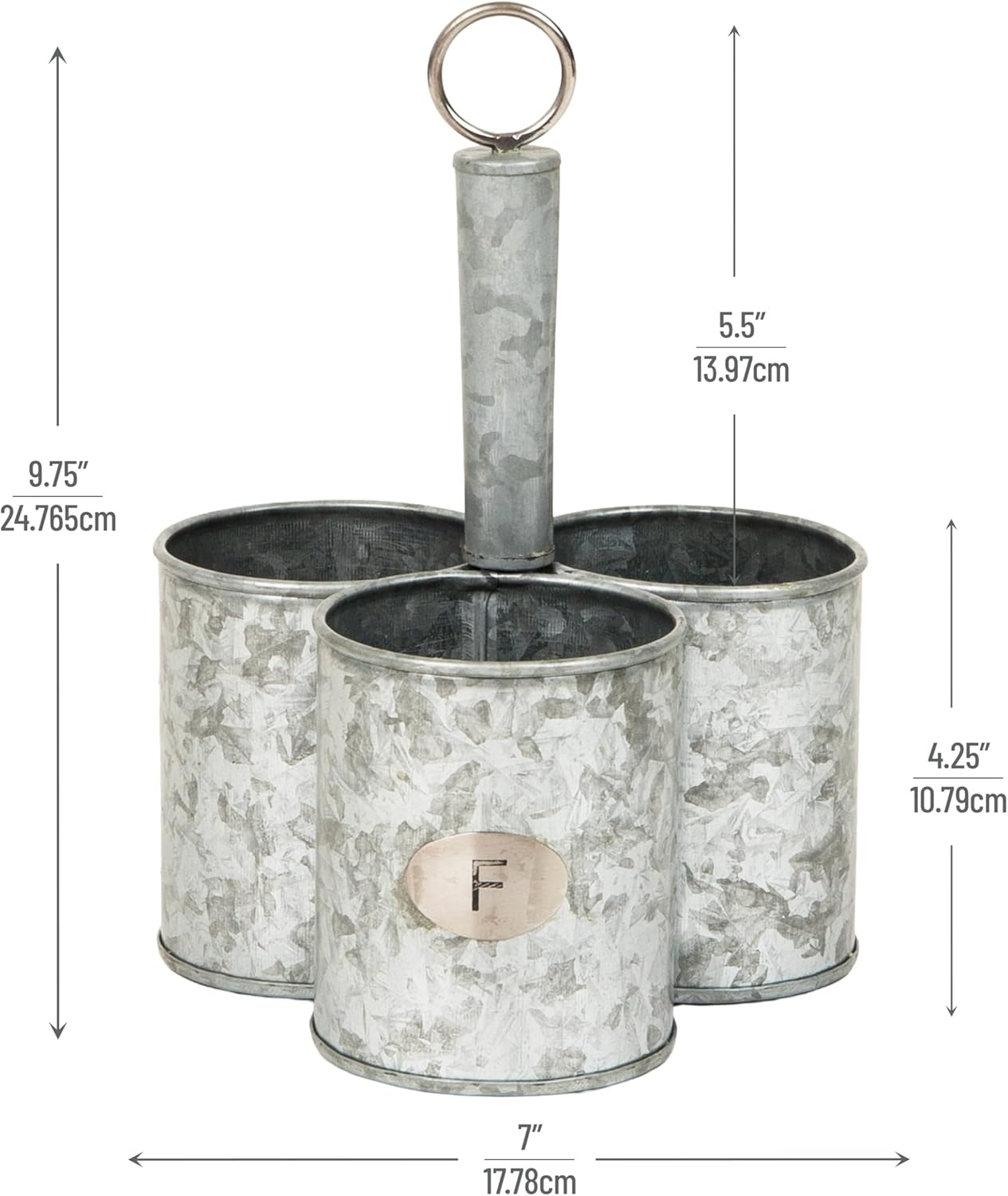 Mind Reader Utensil Holder, Silverware Organizer, Caddy, Cutlery Holder, Galvanized Metal, 7" L X 7" W X 10.25" H, Silver